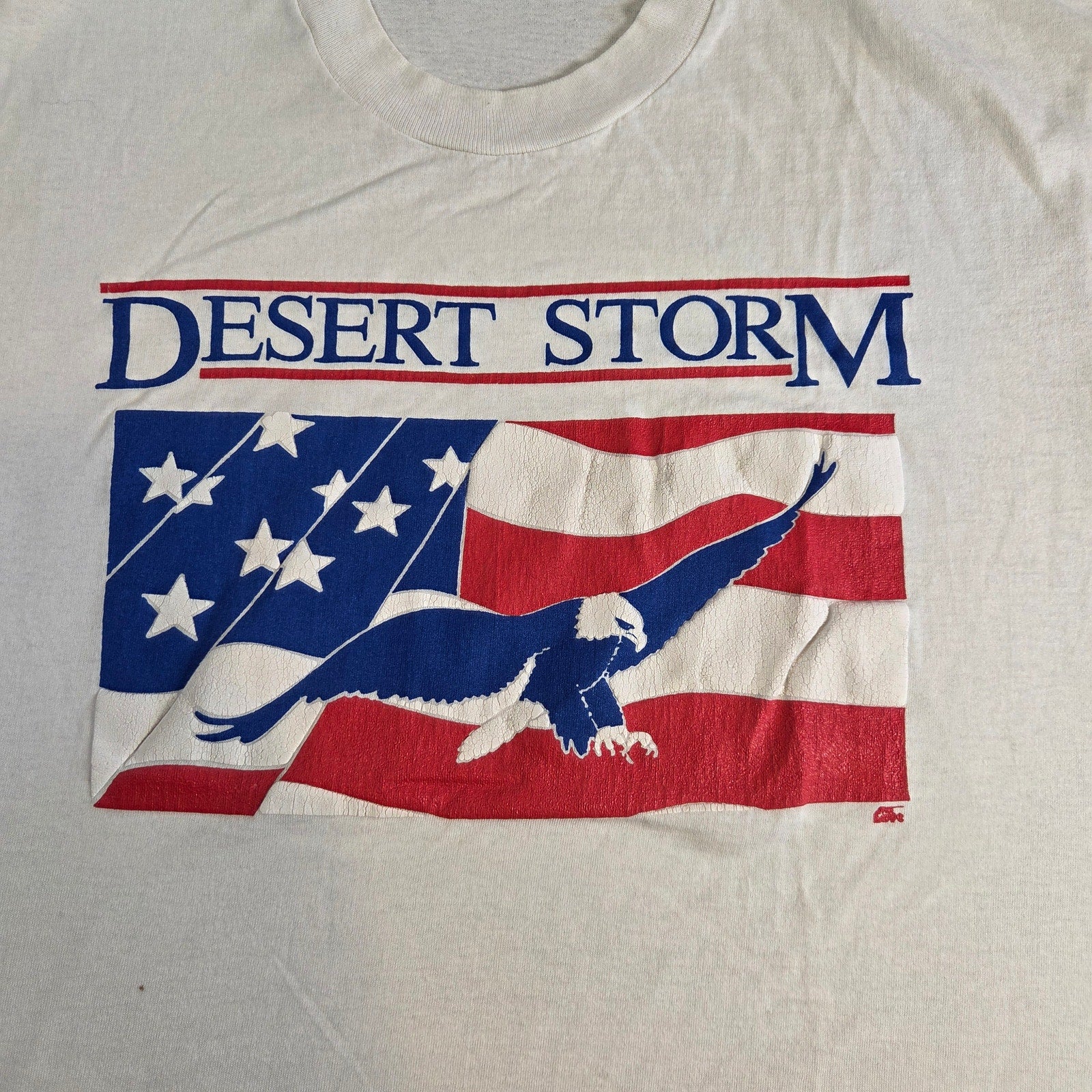Vintage 90s Desert Storm USA Eagle American Flag T-Shirt XL Screen Stars
