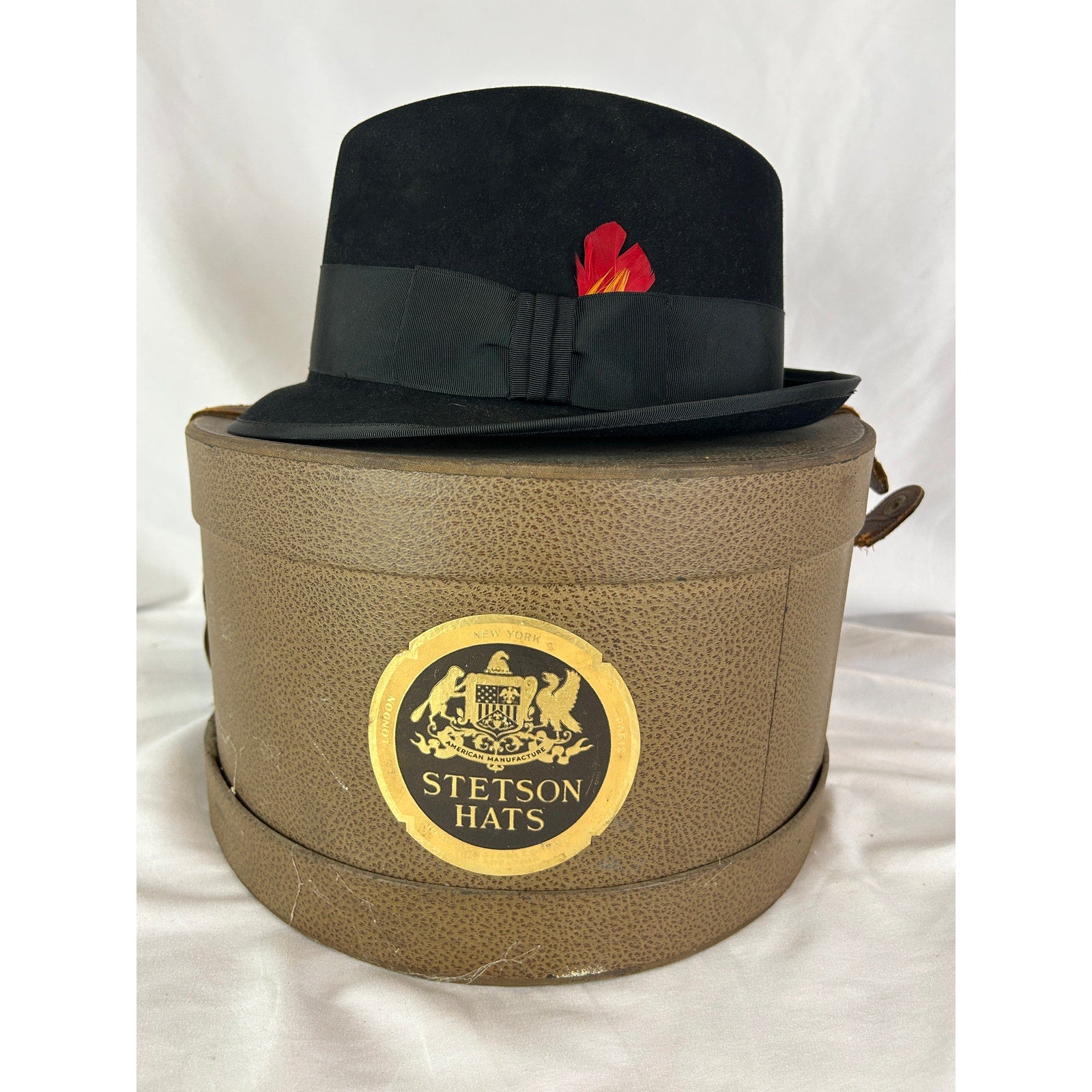 Vintage Royal Stetson Black Fedora Hat 7 1/8 Fur Felt With Box