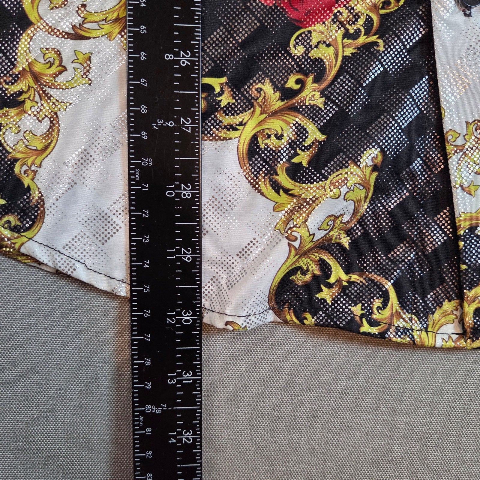 Suslo Couture Slim Fit Button Up Shirt Medium Red Floral Gold Black Print