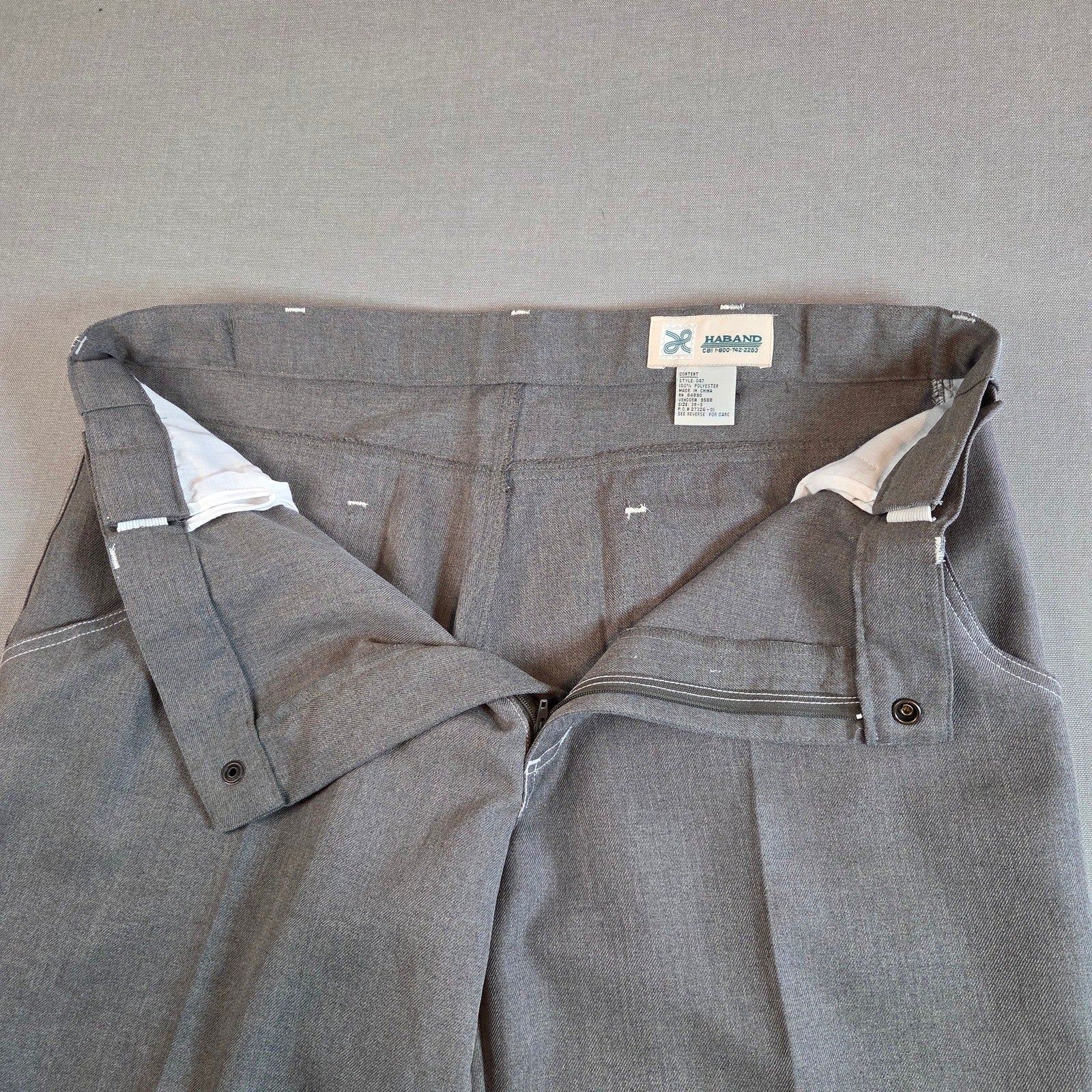 Vintage Haband Men’s 38S Stretch Polyester Pleated Gray Slacks Pants