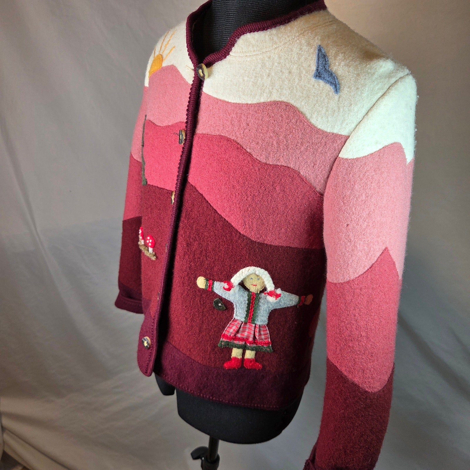 Giesswein Tirol Boiled Wool Storybook Cardigan Jacket Austria EU 38 Vintage