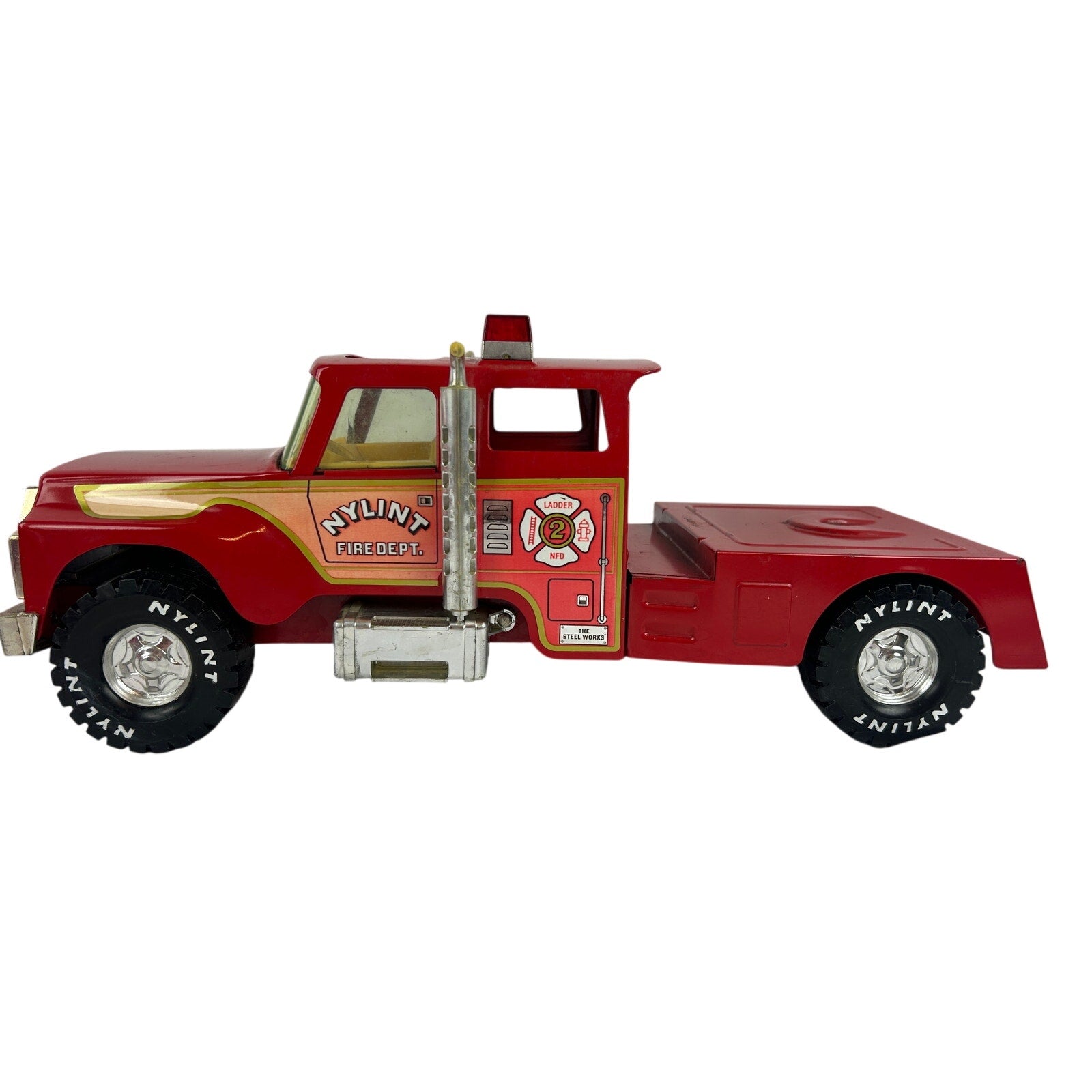 1960's Nylint Fire Dept Hook N Ladder Truck Vintage Pressed Steel 34 Inch