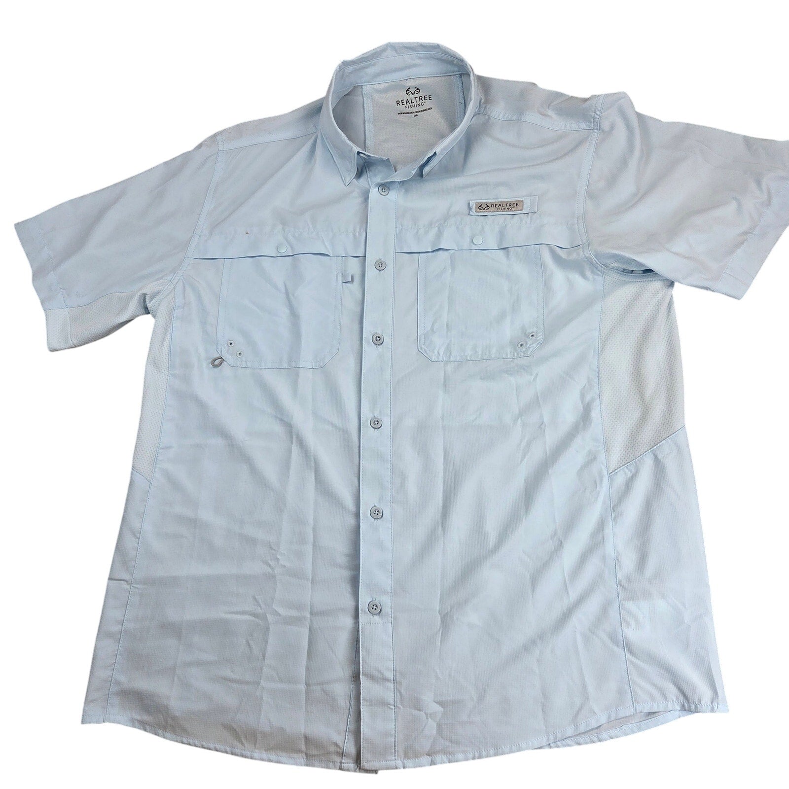 Realtree Fishing TS10208 Guide Shirt Mens L Vented Short Sleeve Light Blue