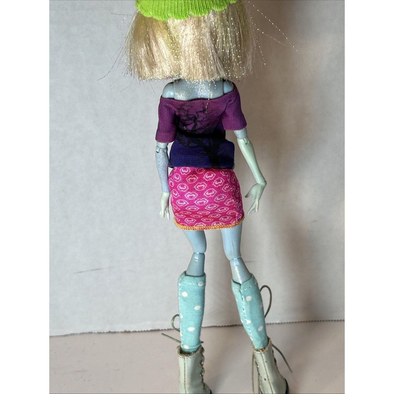 OOAK Repaint Monster High BJD Doll Blonde Hair Green Hat Pink Skirt Boots