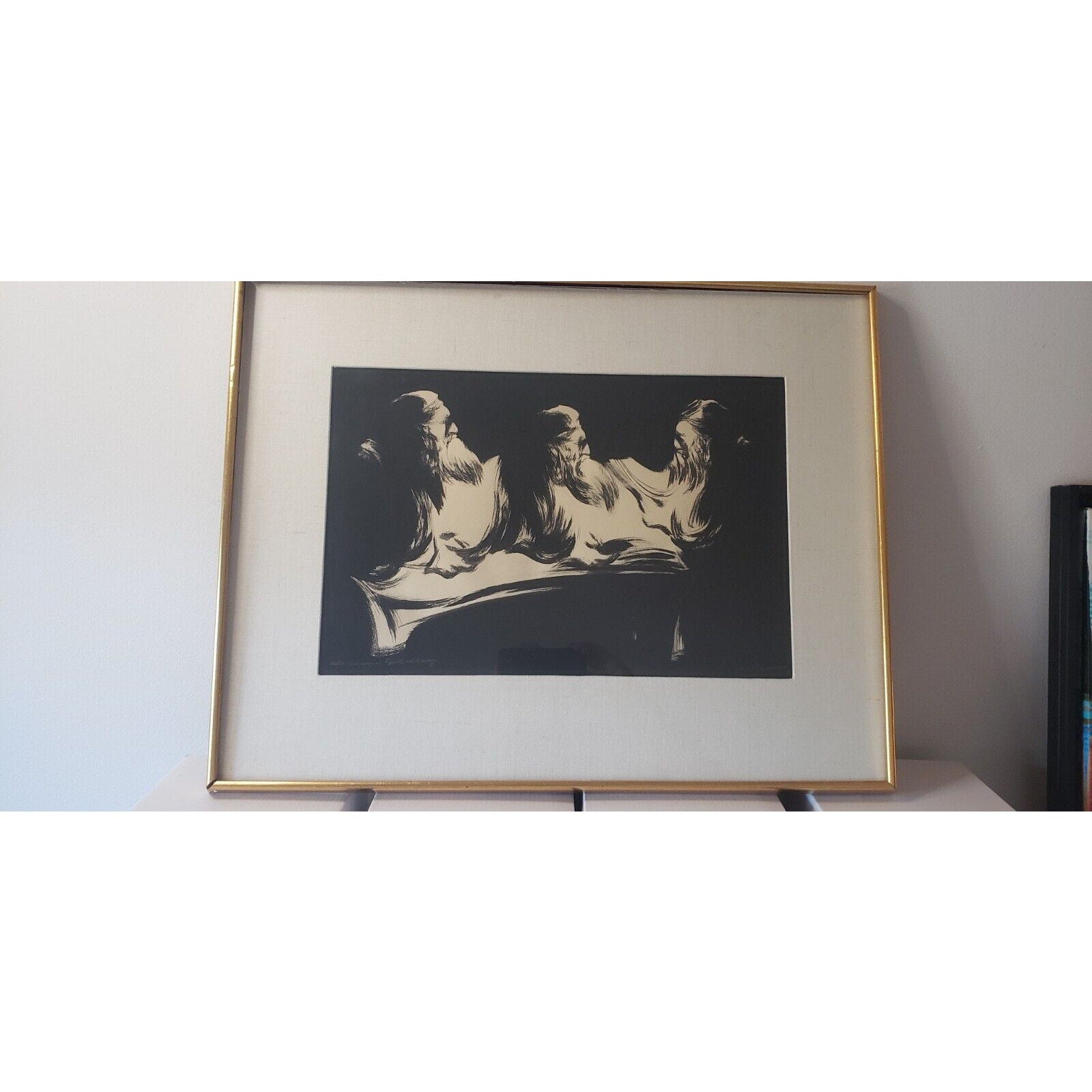 Avraham Goldberg Signed Judaica Ink Artwork 19x25 – Black & White Expressionism