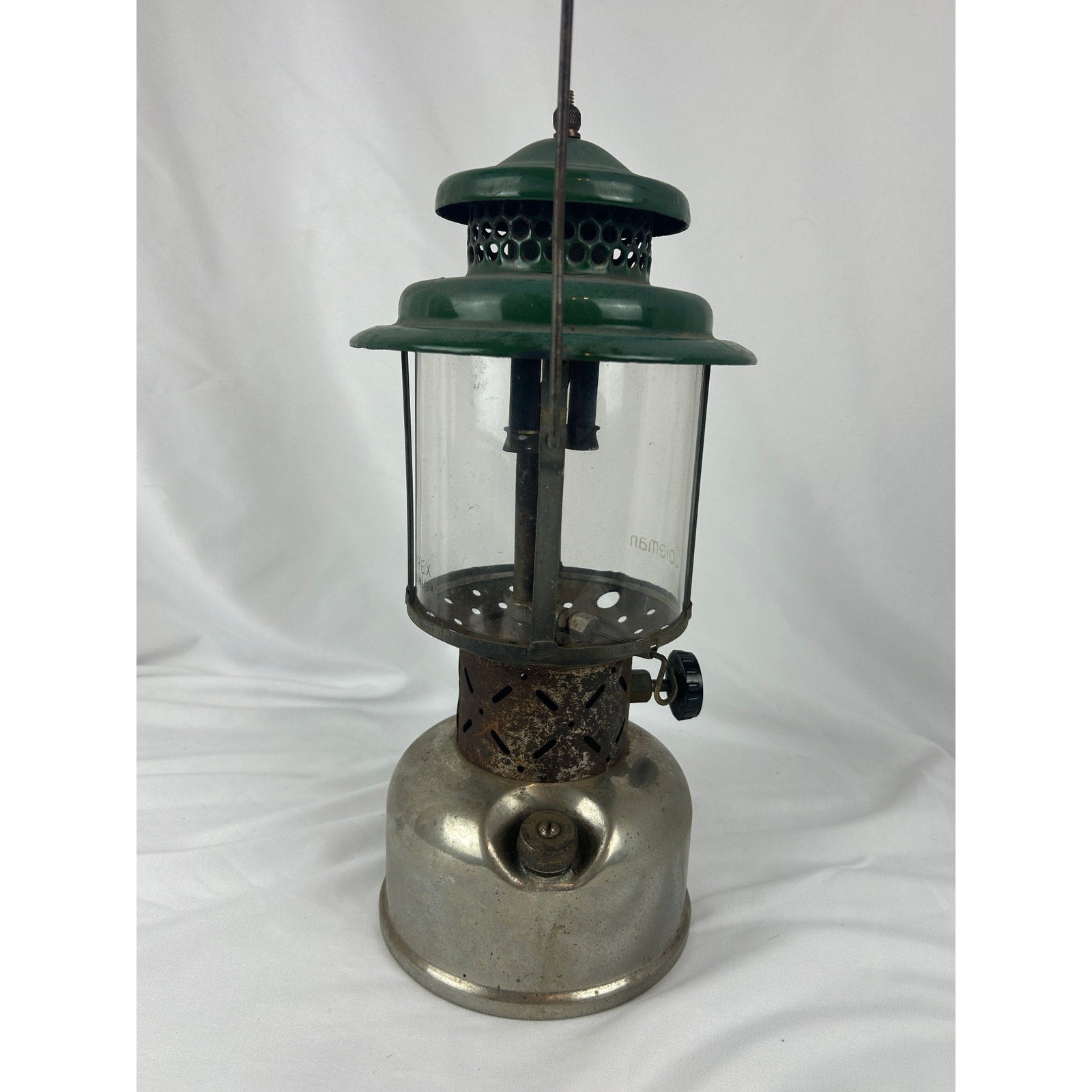 Coleman Double Mantle Lantern Green Top Pyrex Globe Made in USA Vintage