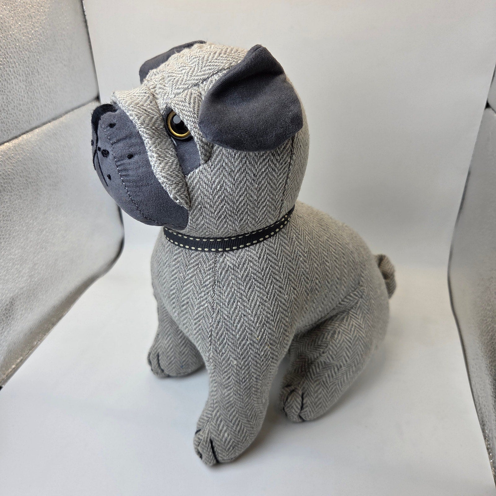 Dora Designs Pug Dog Doorstop Weighted Fabric Herringbone Home Decor 11in