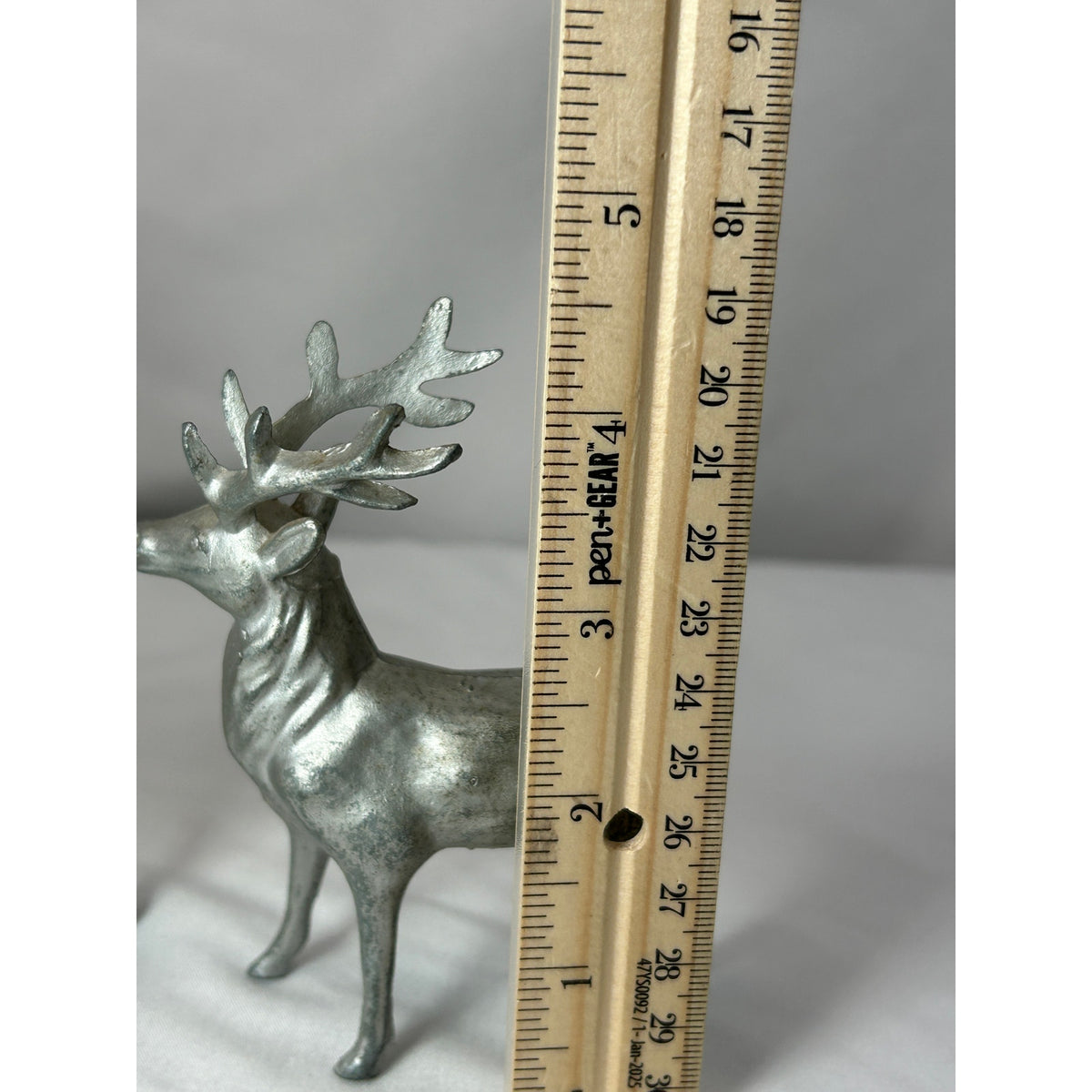 Vintage Cast Metal Reindeer Stag Figurines Pair Silver Christmas Deer 4.5"