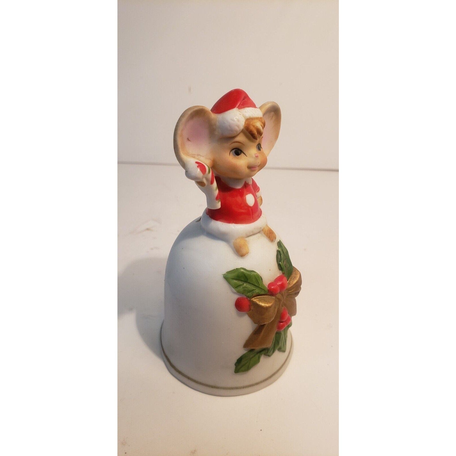 Vintage Christmas Ceramic Bell - mouse holding candy cane