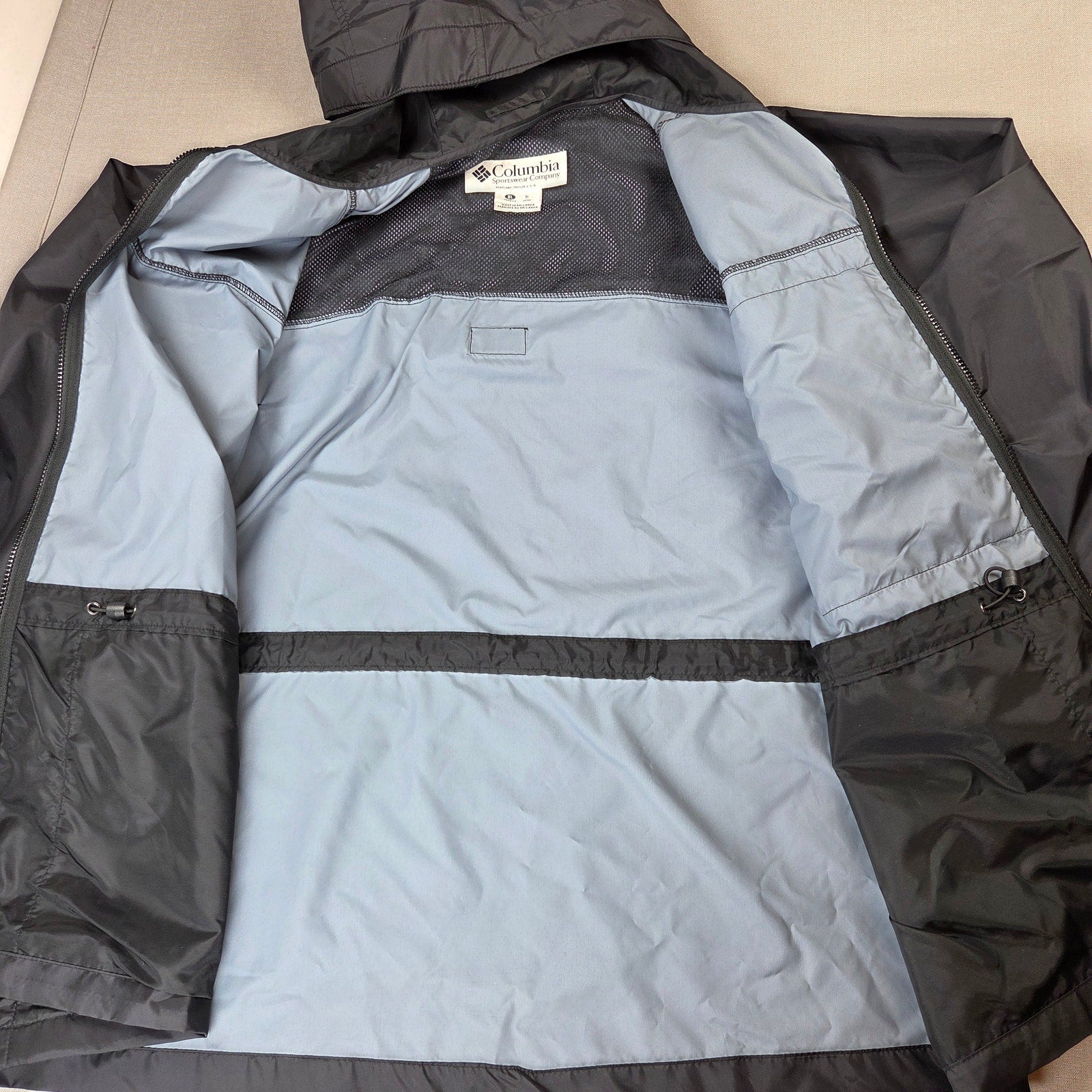Vintage 1998 Columbia Packable Hooded Rain Jacket Women's XL Black Full Zip