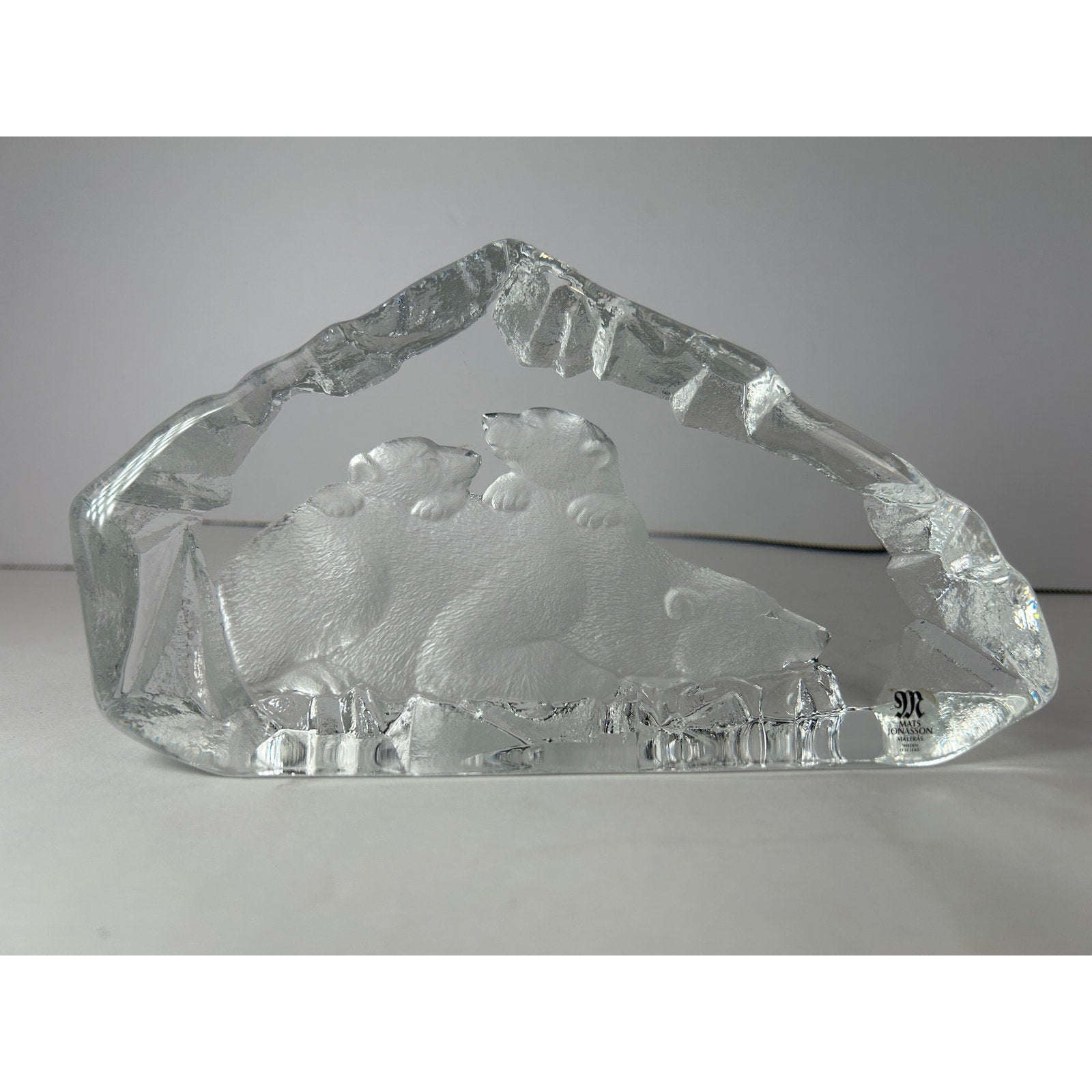 Mats Jonasson Maleras Polar Bear Family Lead Crystal Sculpture 2807 Signed