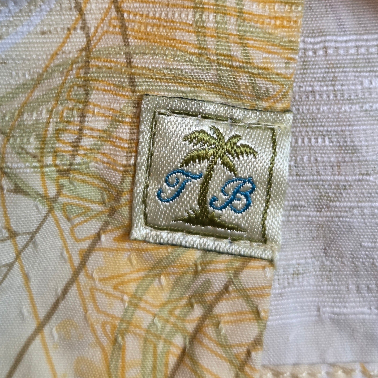 Tommy Bahama Silk Blend Camp Shirt Men’s L Yellow Abstract Palm Button Up