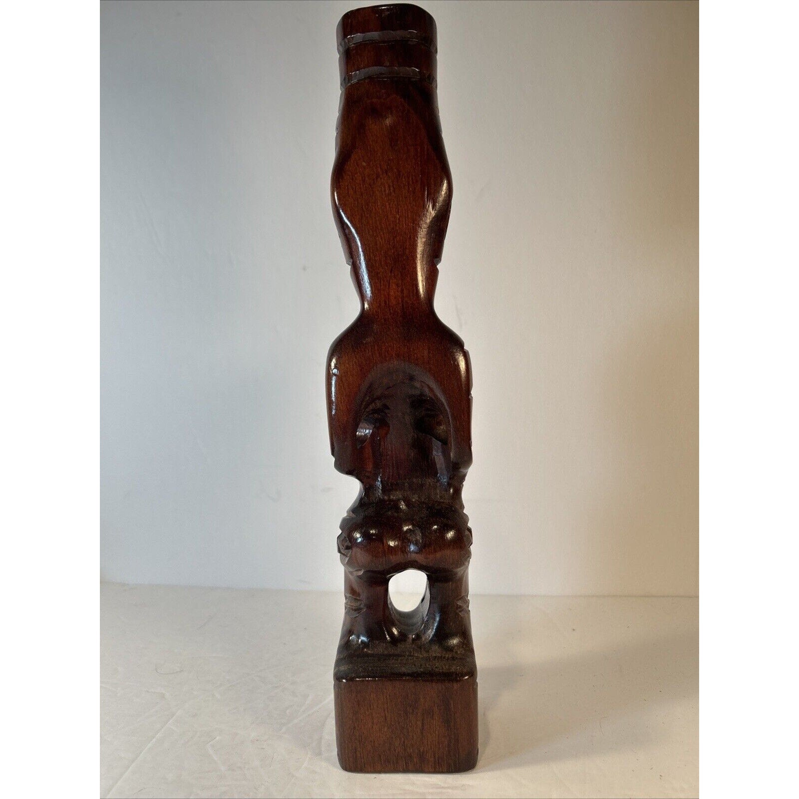 Vintage Māori Tiki Carving | 13.5-in Hand-Carved NZ Wood Statue Polynesian Art