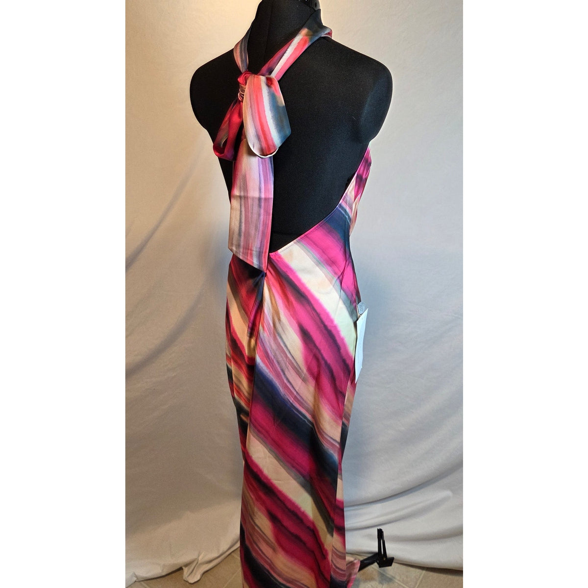 Club L London Melanie Maxi Dress UK 10 US 6 Striped Halter Open Back NWT