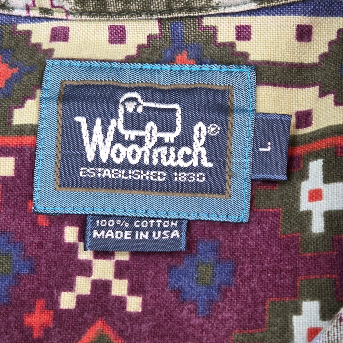 Vintage Woolrich Southwestern Geometric Shirt Mens L USA Cotton Western 90s