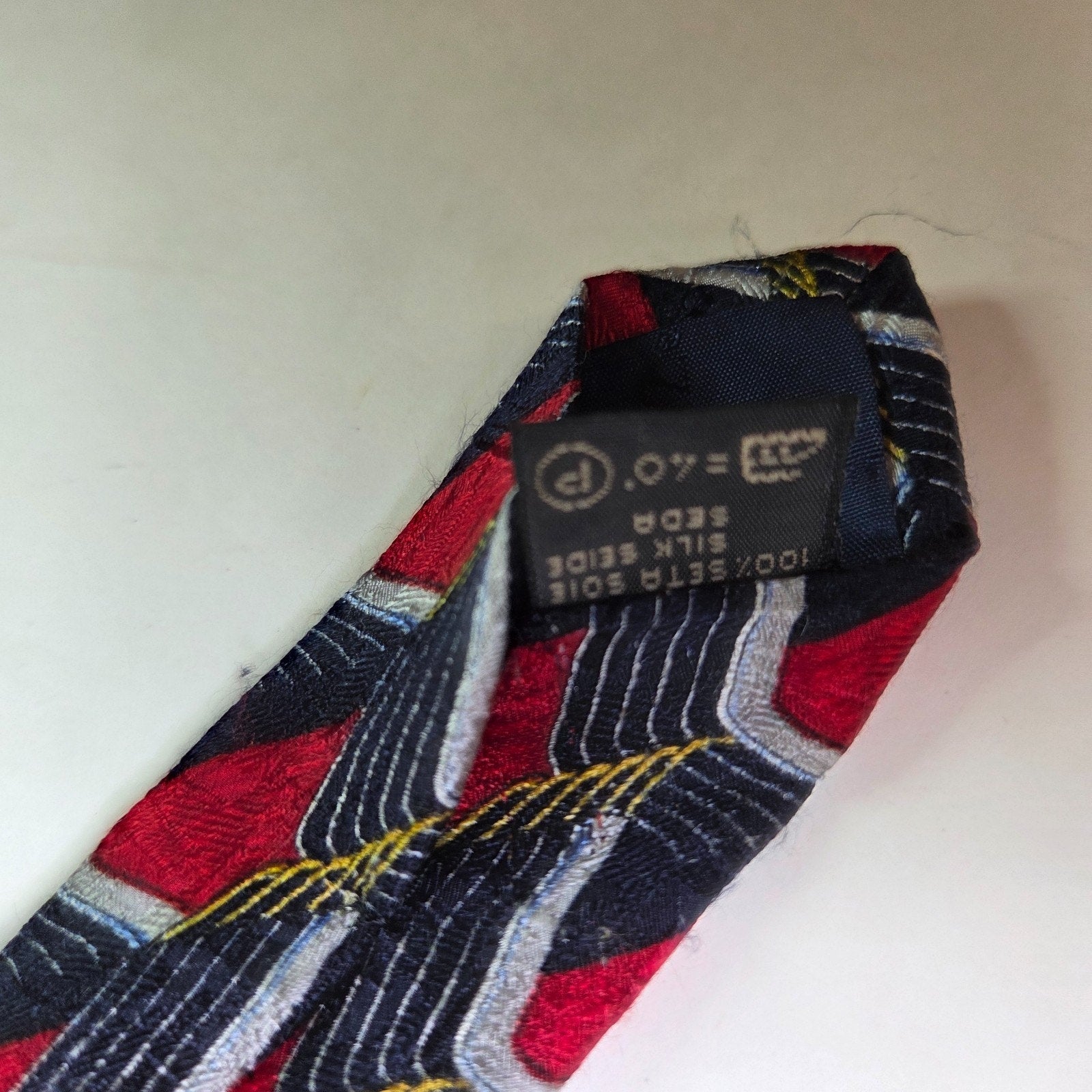 Ermenegildo Zegna Silk Tie Geometric Red Navy Gold Made in Italy 58"
