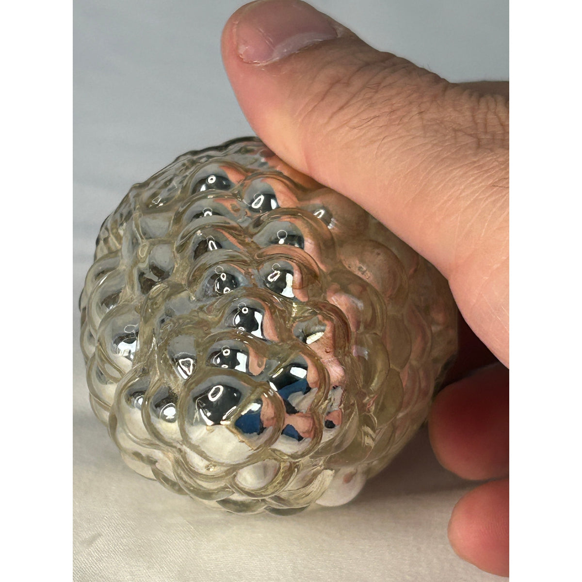 Antique 1800s German Kugel Silver Grape Cluster Glass Christmas Ornament 4"