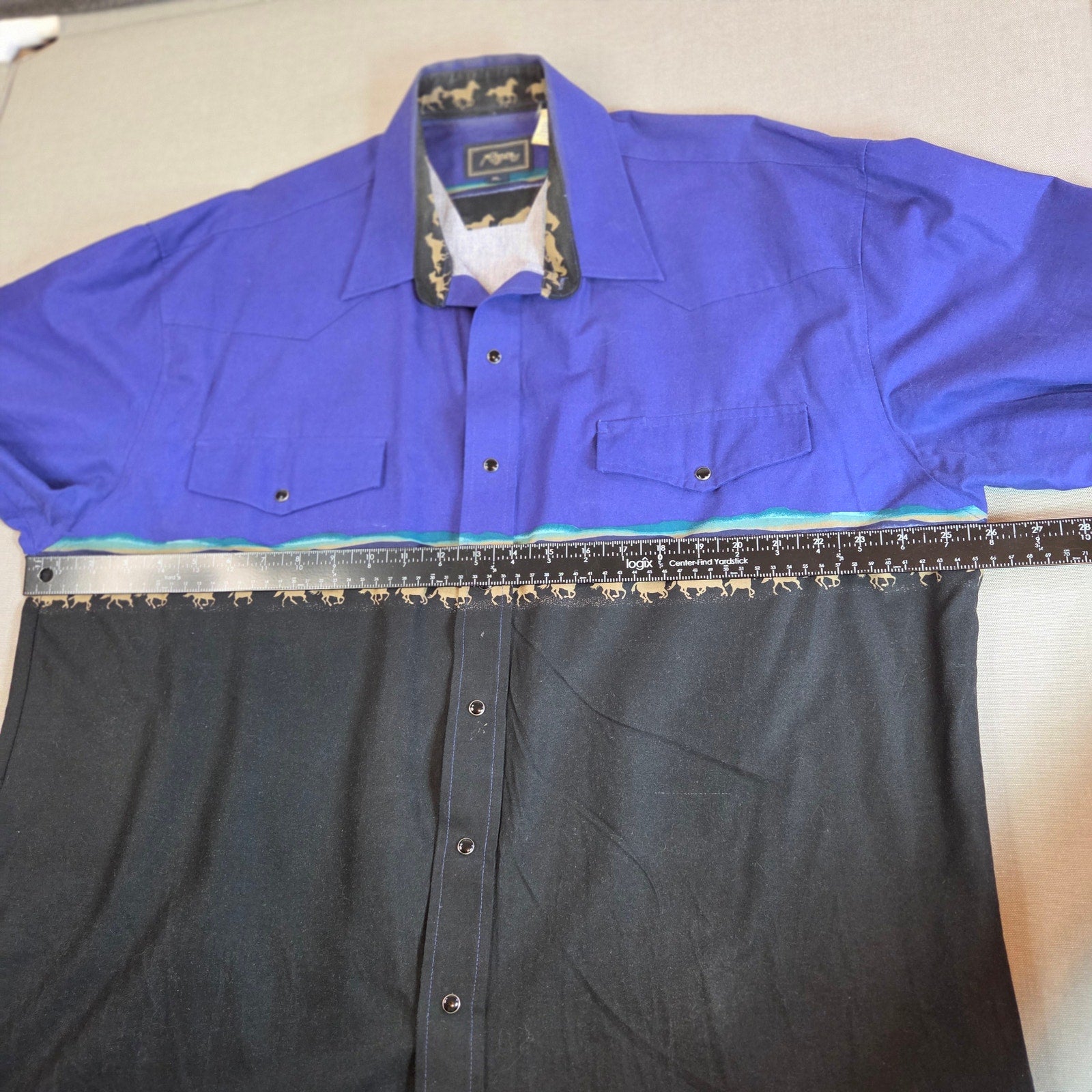 Vintage 90s Roper Western Shirt XL Horses Graphic Snap Button Made Korea