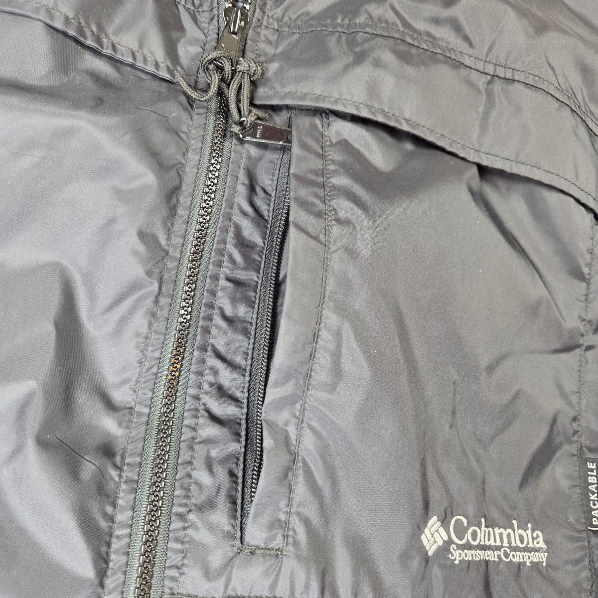 Vintage 1998 Columbia Packable Hooded Rain Jacket Women's XL Black Full Zip