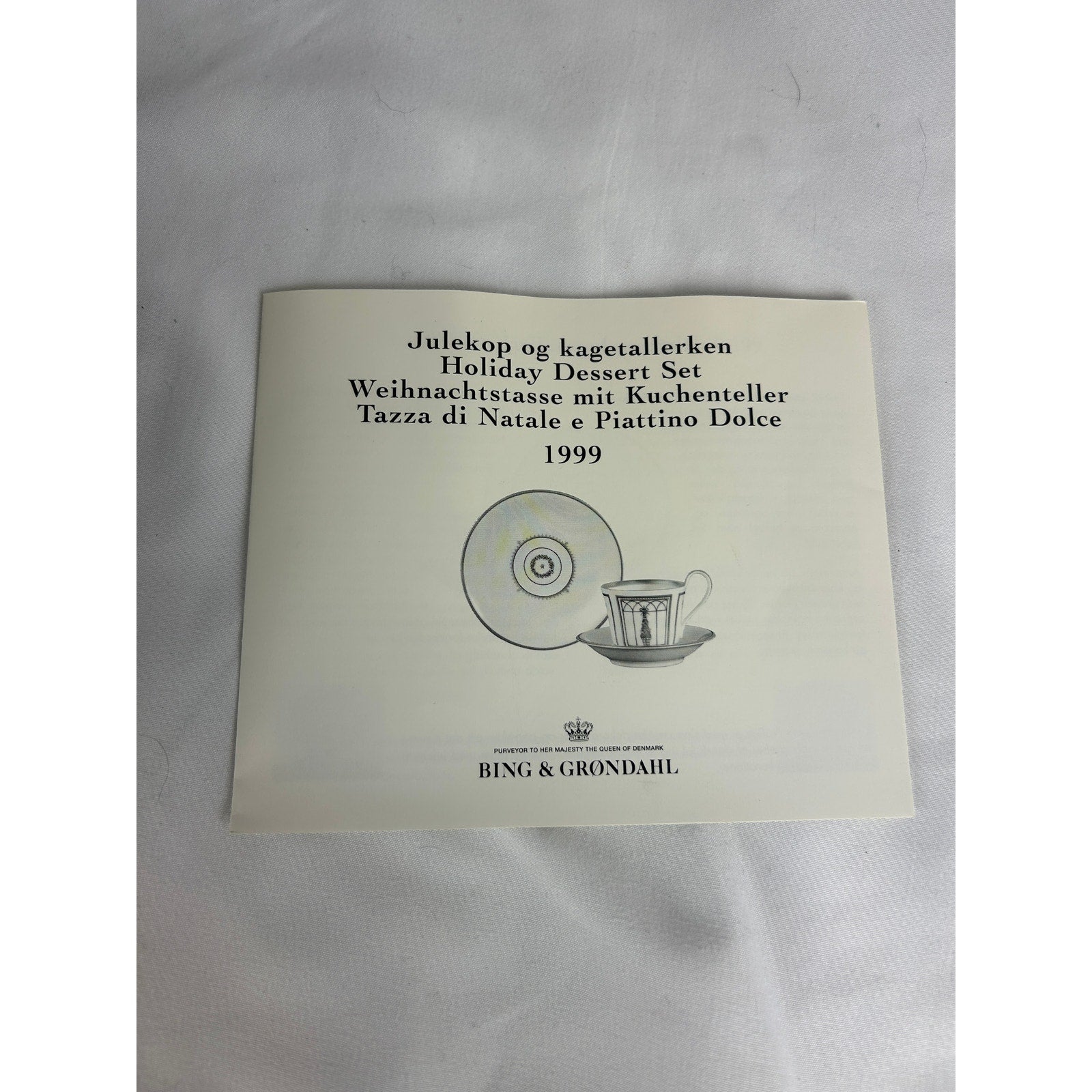 Bing Grondahl 1999 Holiday Cup Saucer Dessert Plate Set Jette Frolich Box