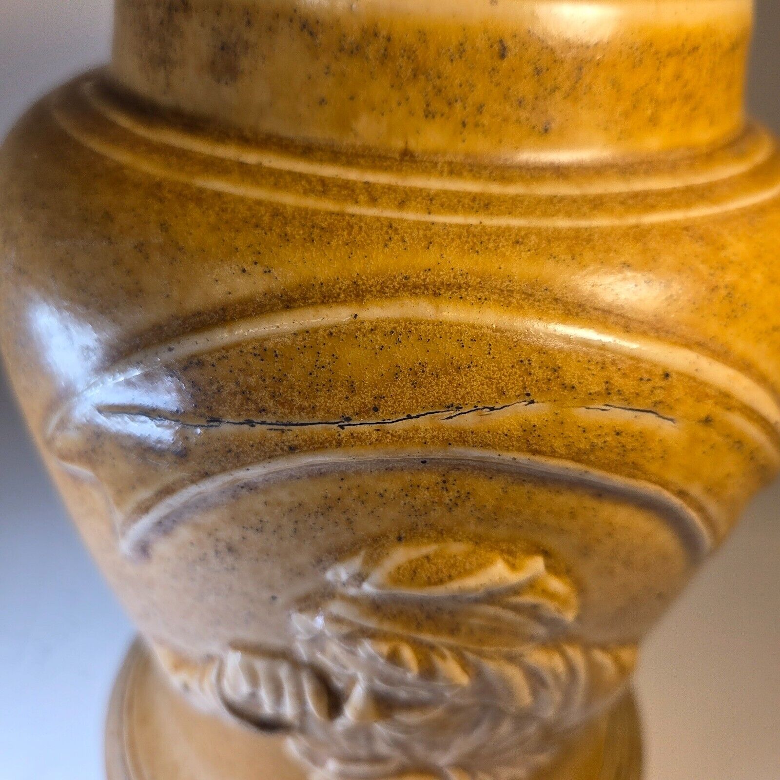Antique Stoneware Snuff Jar 7.5" Relief Man Sniffing #2 No Lid Pre-1930