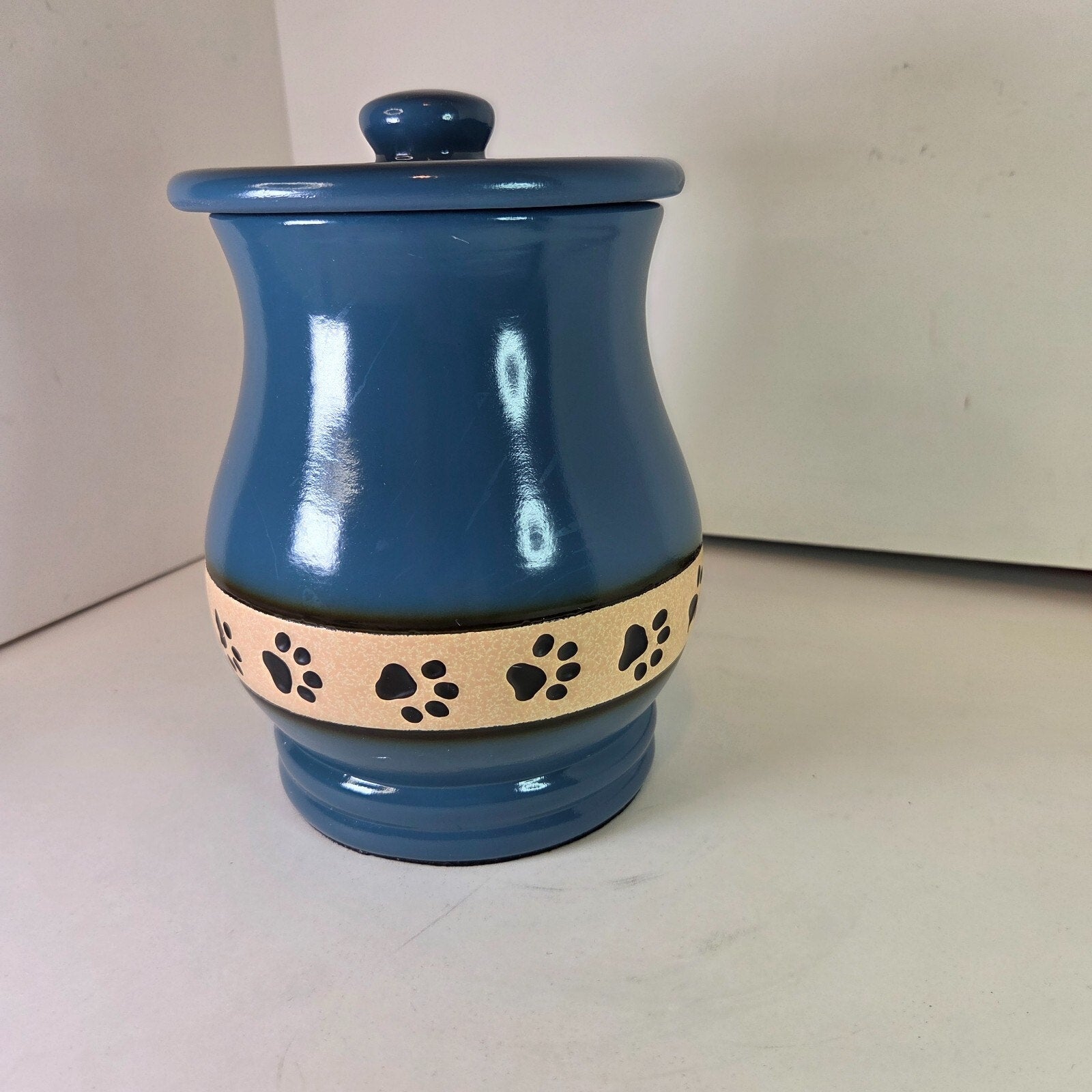 7" Blue Paw Print Ceramic Urn