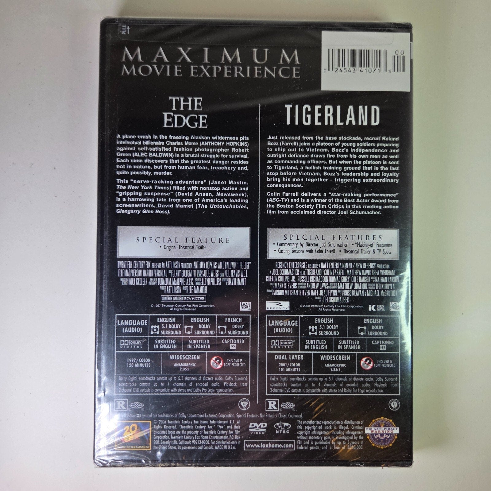 The Edge / Tigerland DVD Alec Baldwin Anthony Hopkins Colin Farrell - New Sealed