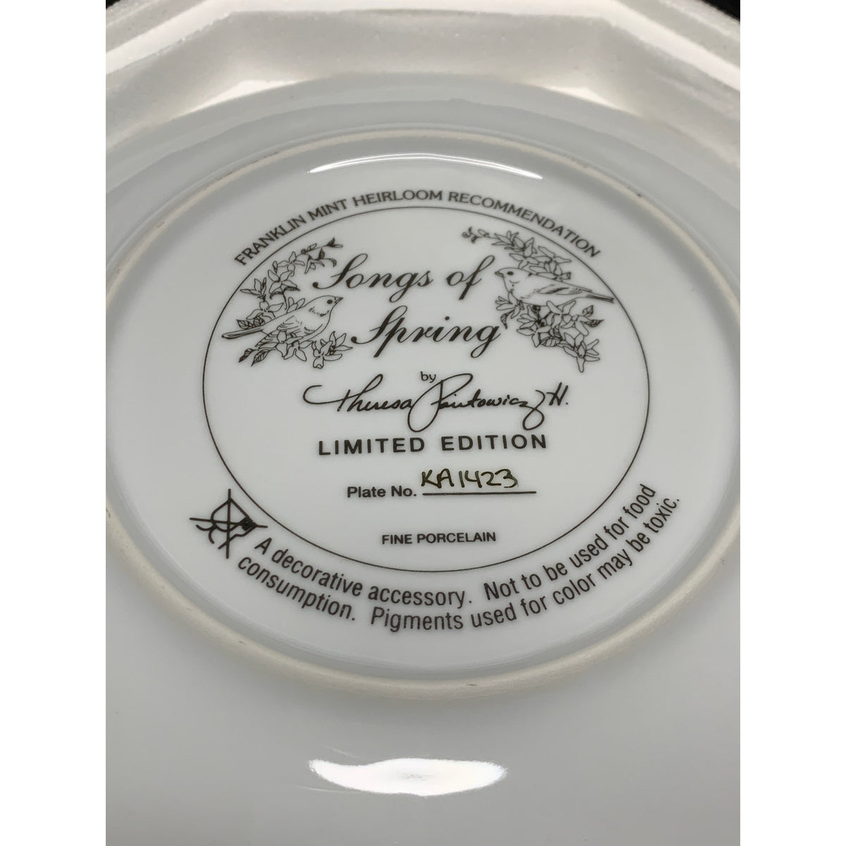 Franklin Mint Songs of Spring Theresa Politowicz Bird Collector Plate KA1423