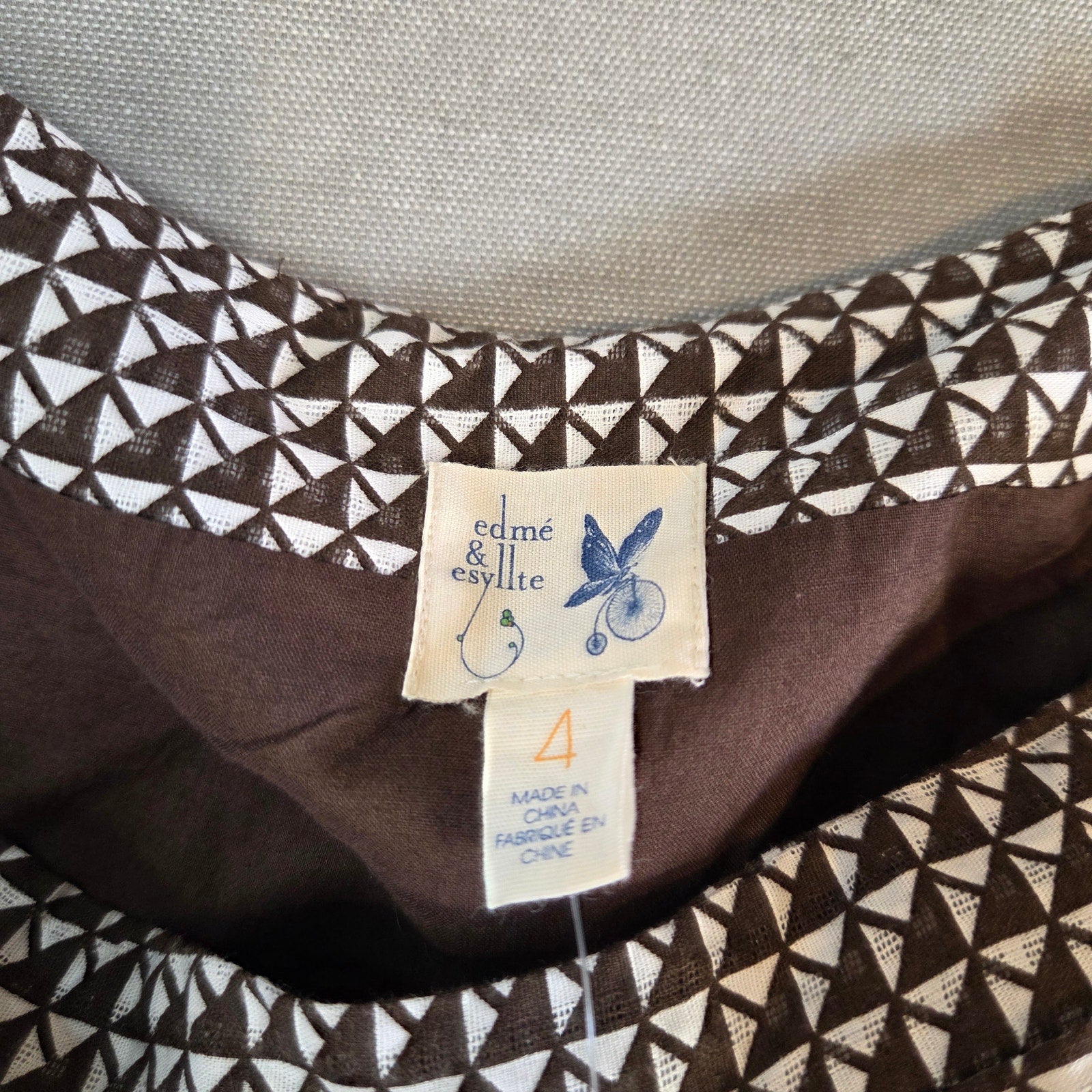Anthropologie Edme & Esyllte Brown Geometric Cotton Dress Size 4 NWT