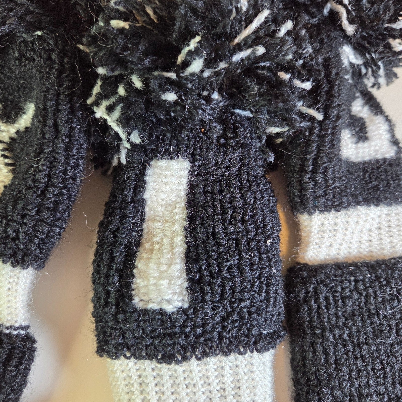 Vintage Knit Golf Club Headcovers Set 1 3 X Black White Pom Pom Wool