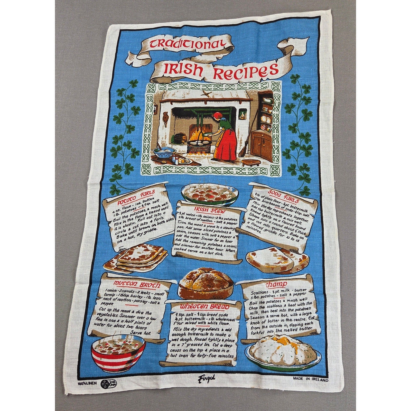 Vintage Fingal Traditional Irish Recipes 100% Linen Tea Towel Made Ireland
