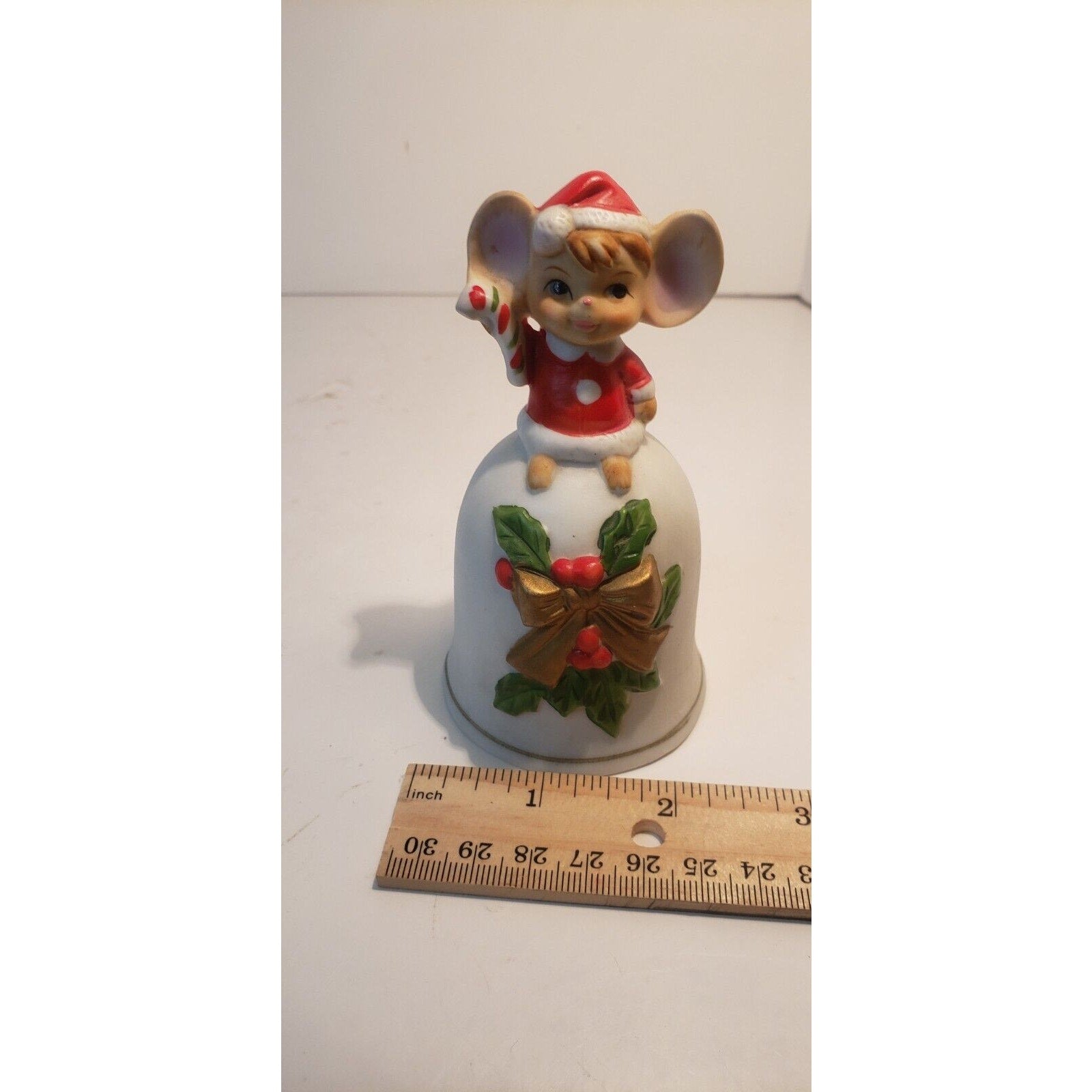 Vintage Christmas Ceramic Bell - mouse holding candy cane
