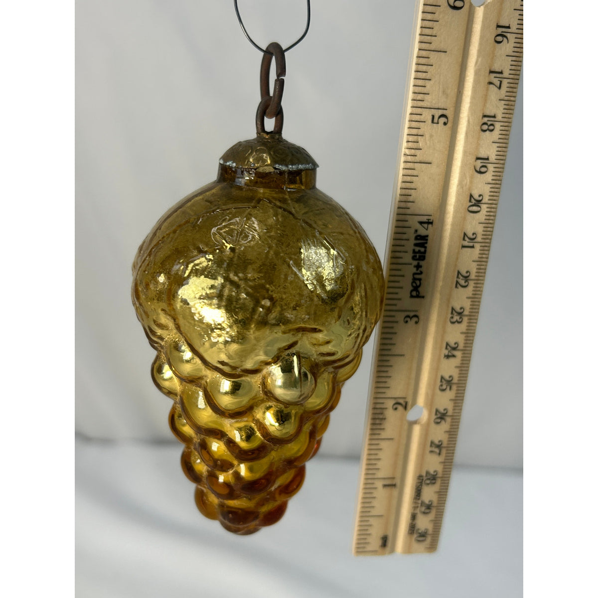 Antique 1800s German Kugel Amber Gold Grape Cluster Christmas Ornament 4"