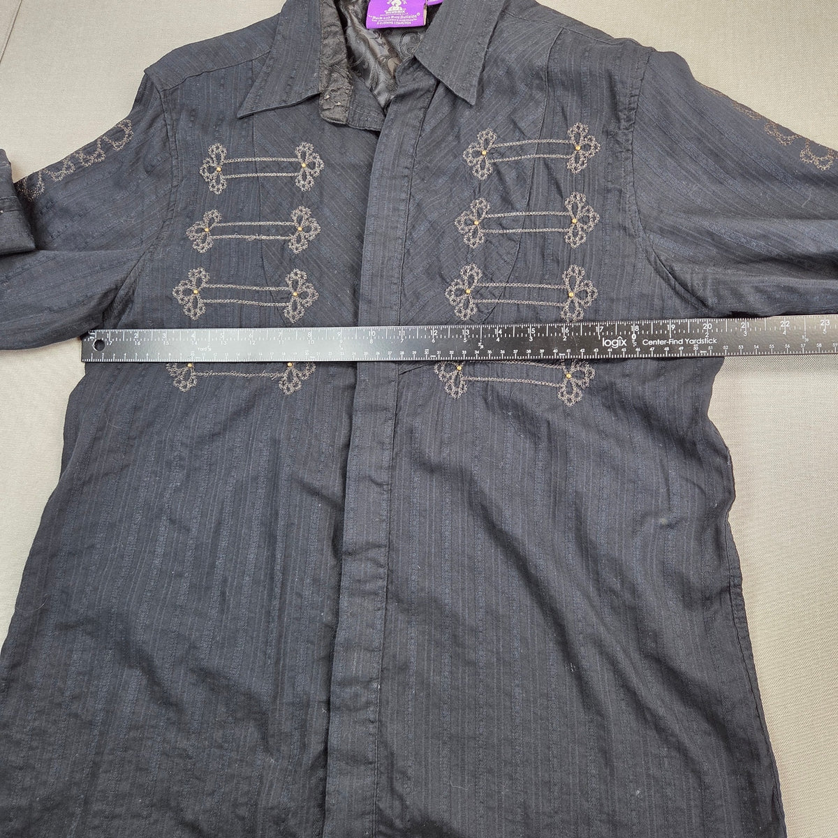 Jimi Hendrix Purple Label Rock & Roll Religion Black Embroidered Shirt L