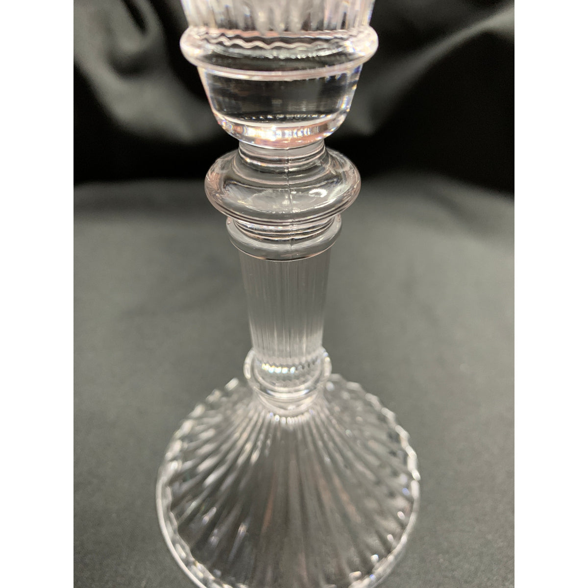 Clear Glass Taper Candle Holder Fluted Column Fan Ribbed Base Single