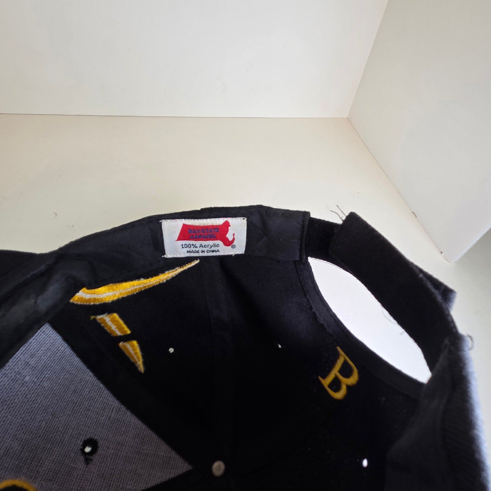 Boston Black & White Flat Brim Hat Hook & Loop Strapback