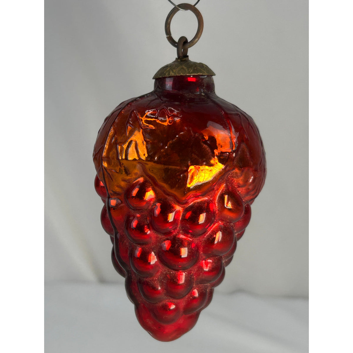 Antique 1800s German Kugel Red Grape Cluster Glass Christmas Ornament 4" Rare