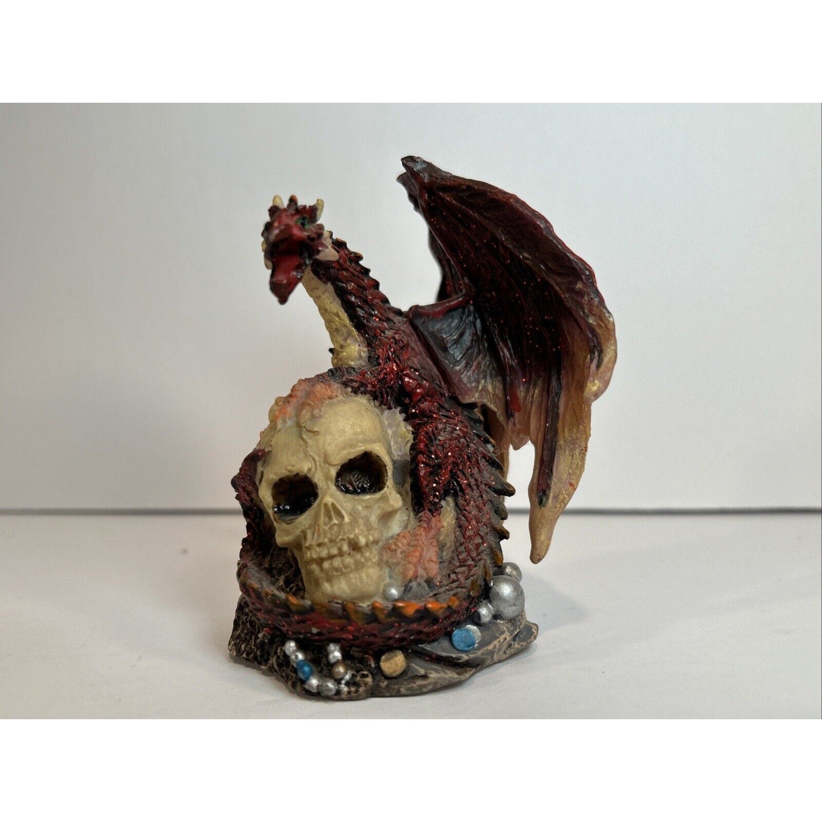 Lot of 3 Resin Dragon Figurines Skull Egg & Chained Fantasy Decor
