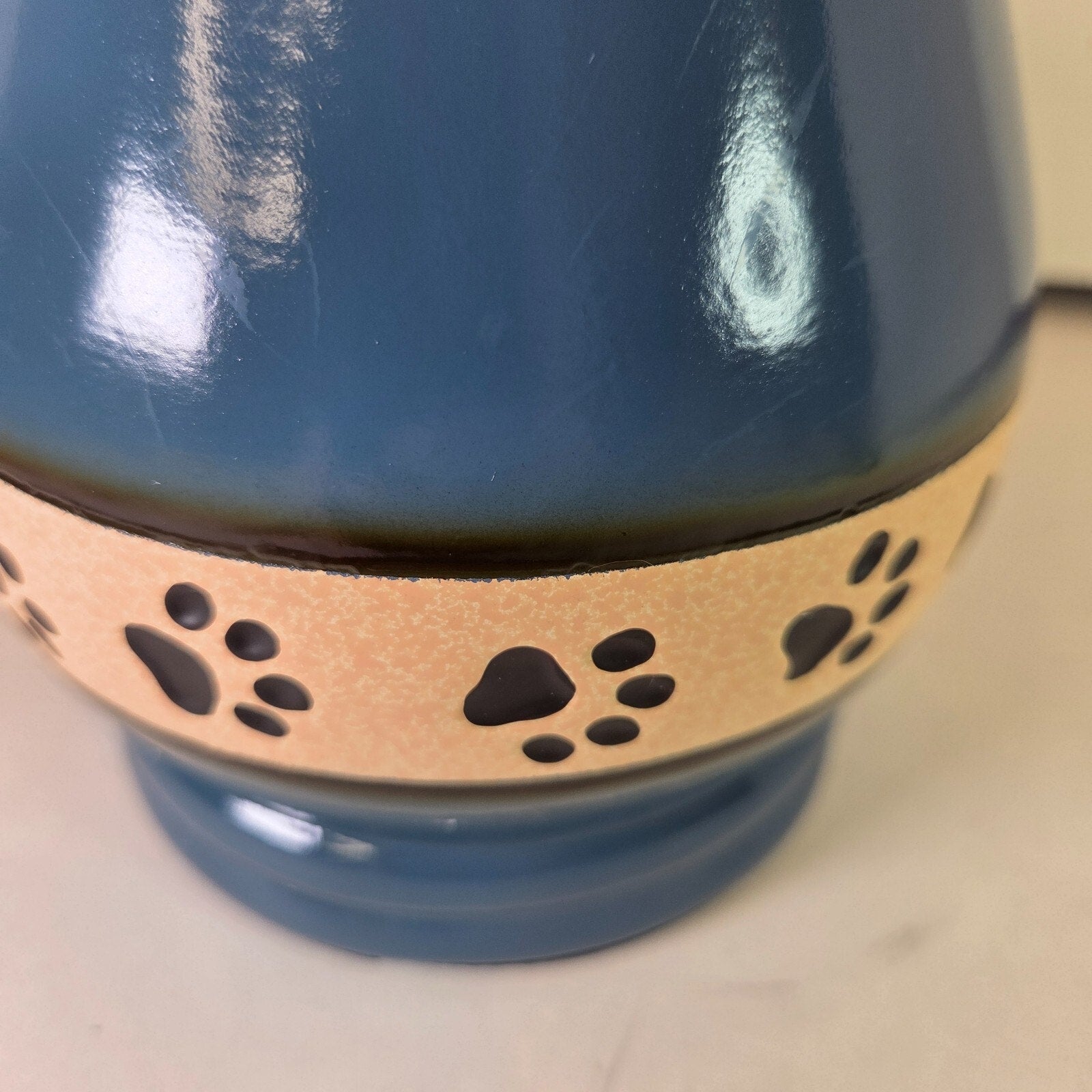 7" Blue Paw Print Ceramic Urn
