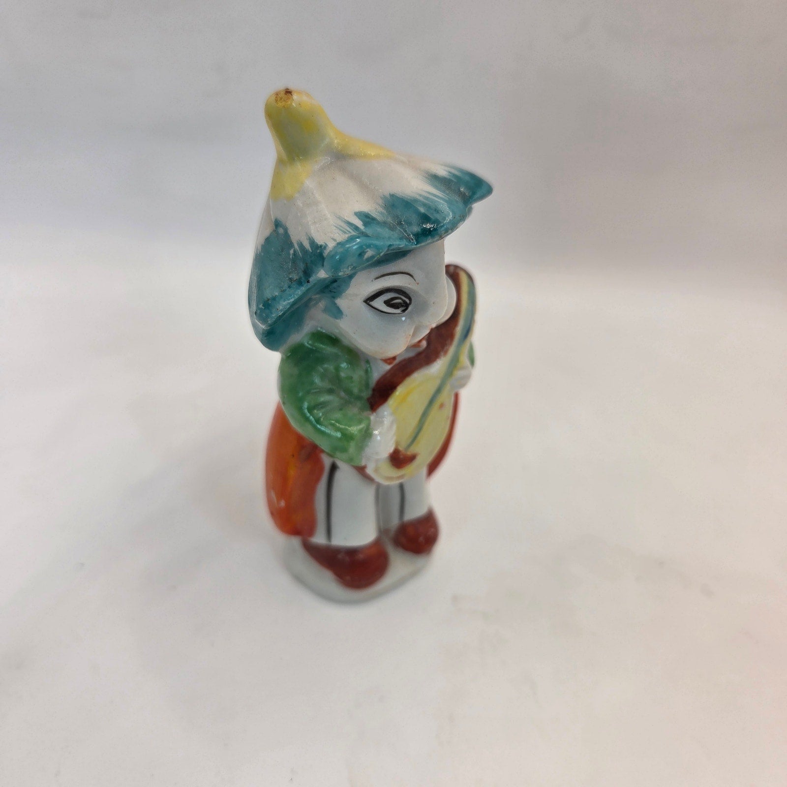 Vintage Japan Pixie Figurine Mushroom Hat Ladybug Wings Mandolin Player 3.75”