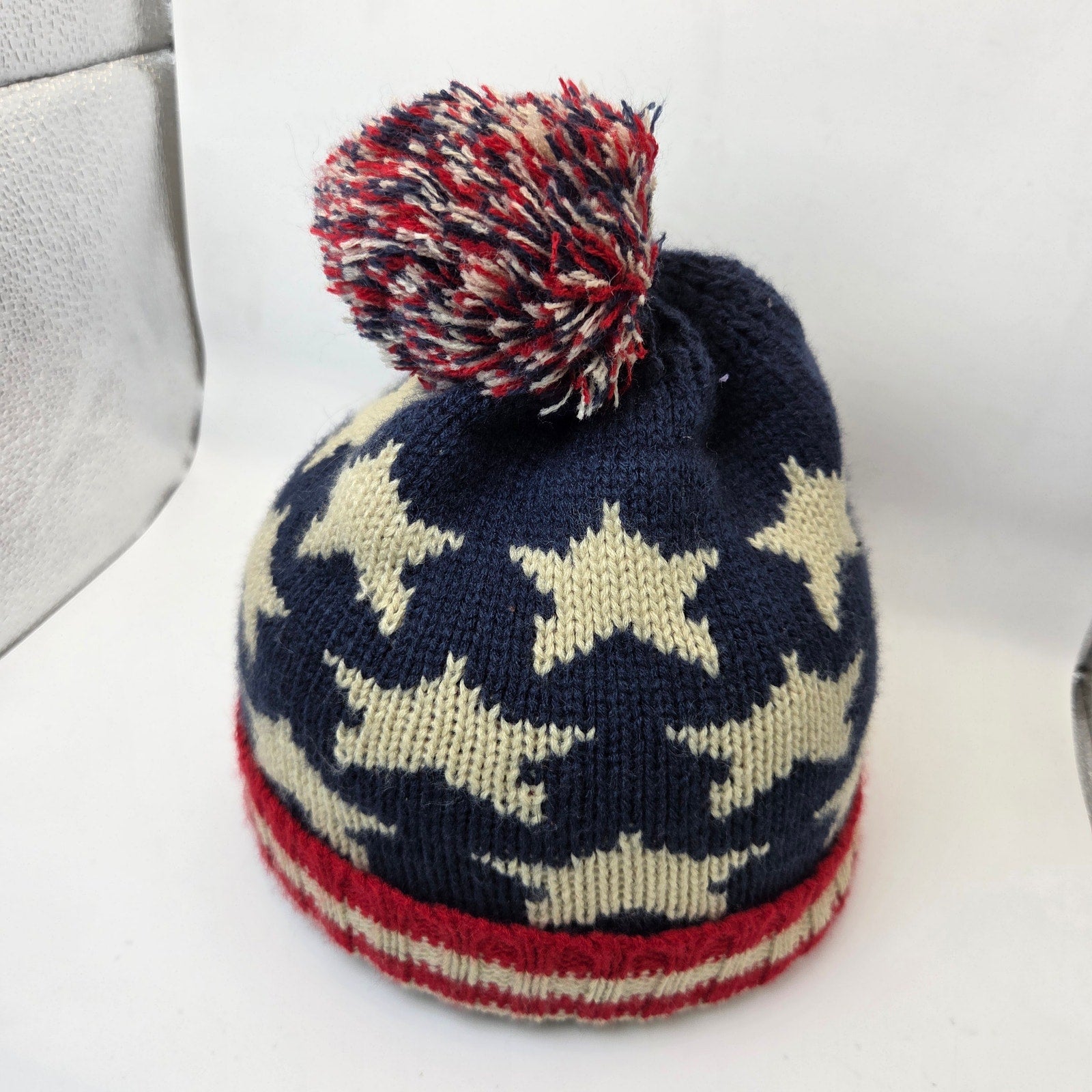USA Flag Knit Beanie Hat Stars Stripes Pom Winter Acrylic Unbranded