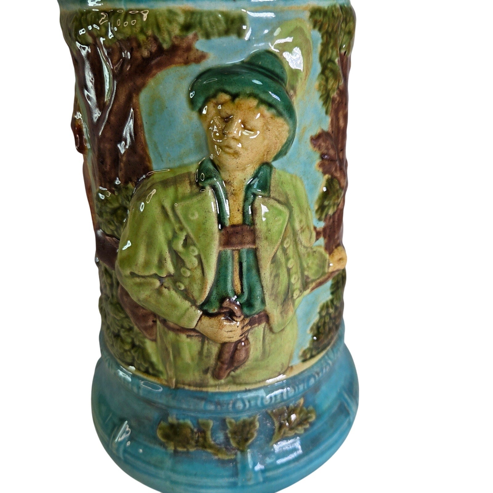 Hand‑Signed “By Mimi 1976” Ceramic Stein – Standing & Seated Figures Lid