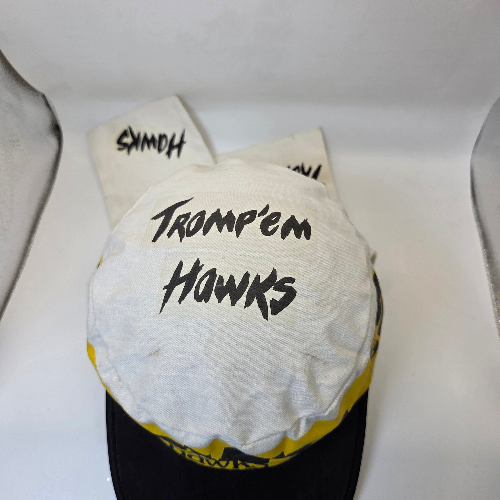 Vintage Iowa Hawkeyes Tromp’em Hawks Two-Tail Hat OSFA Made USA Black Yellow