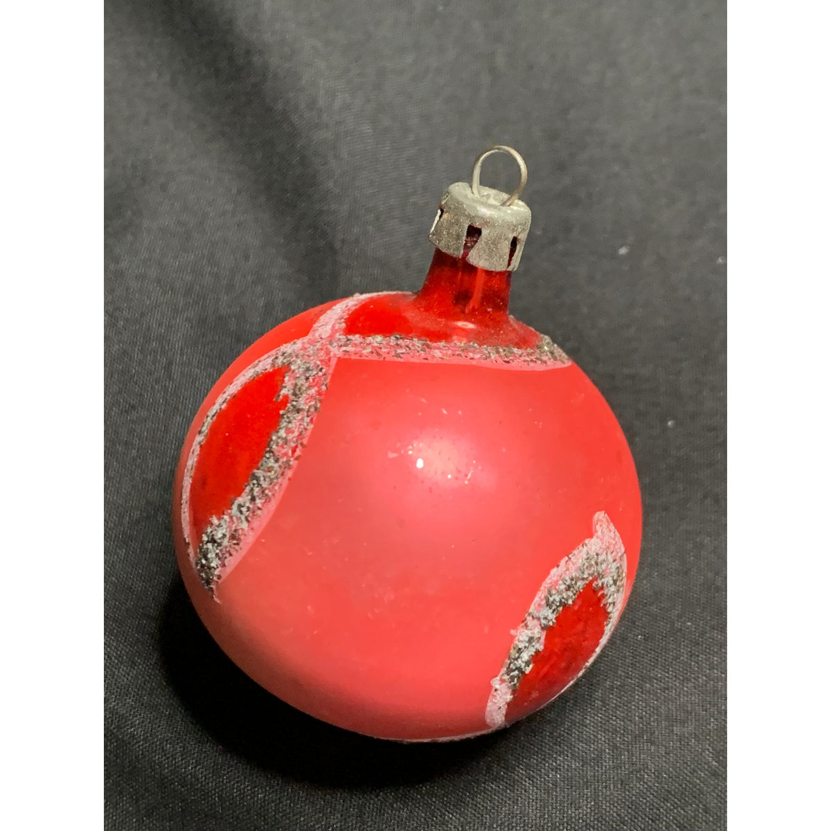 Vintage 1950s 60s Poland Red Glass Christmas Ornament Silver Mica Glitter