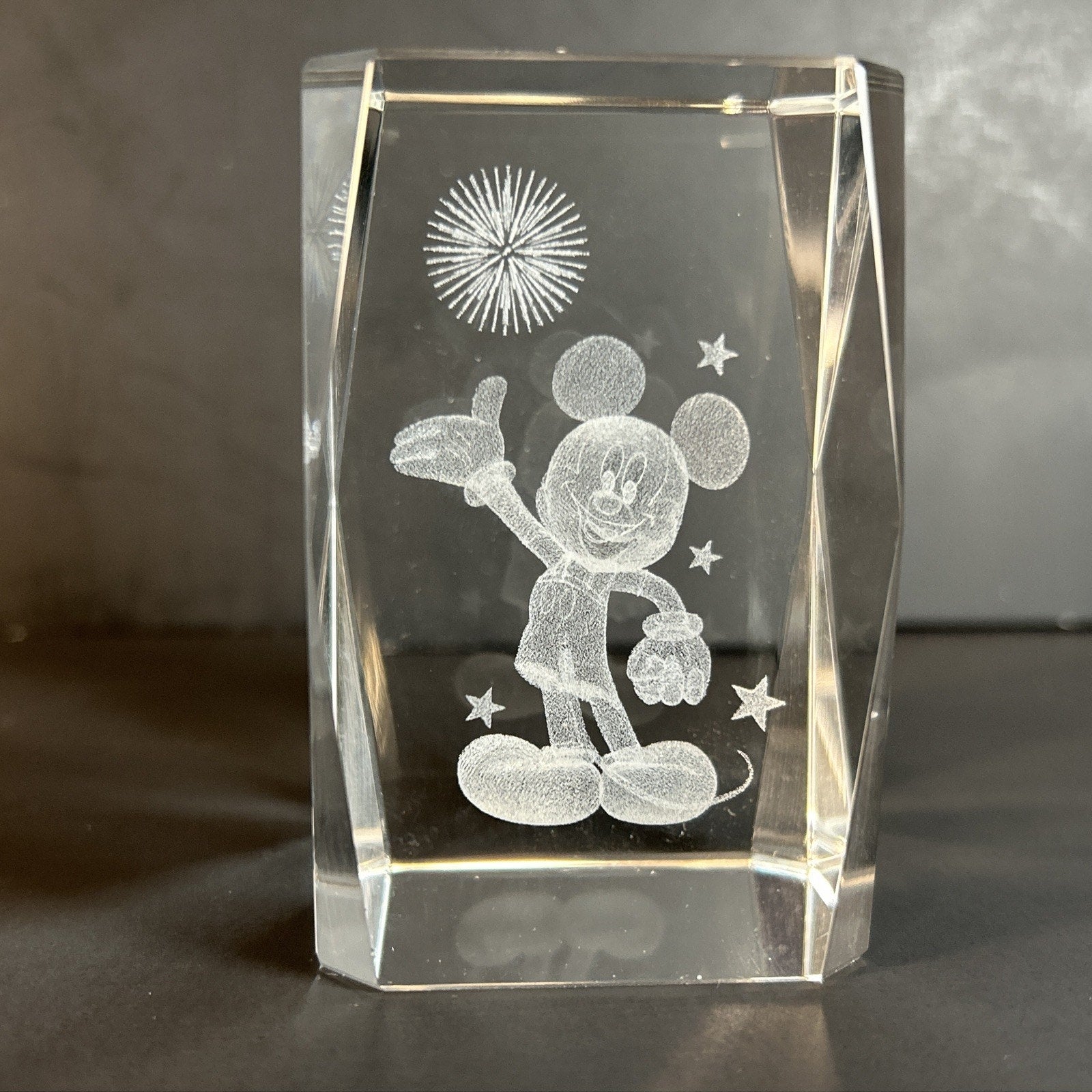 Mickey Mouse with Fireworks 3d Etched Disney Crystal Glass 3"x2" Paper Weight