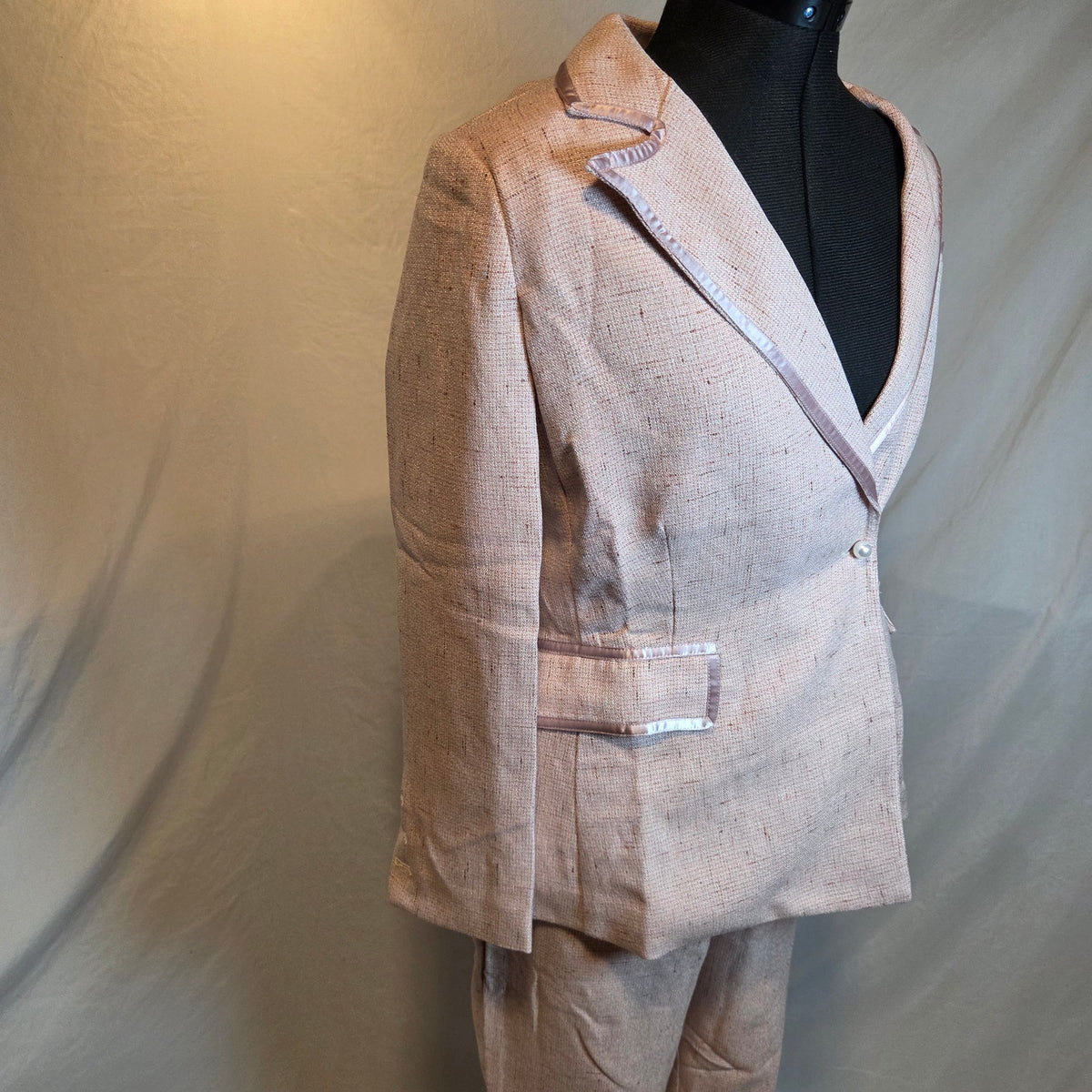 Unbranded Womens Small Pink Tweed Look Pantsuit Blazer Wide Leg Pants Set