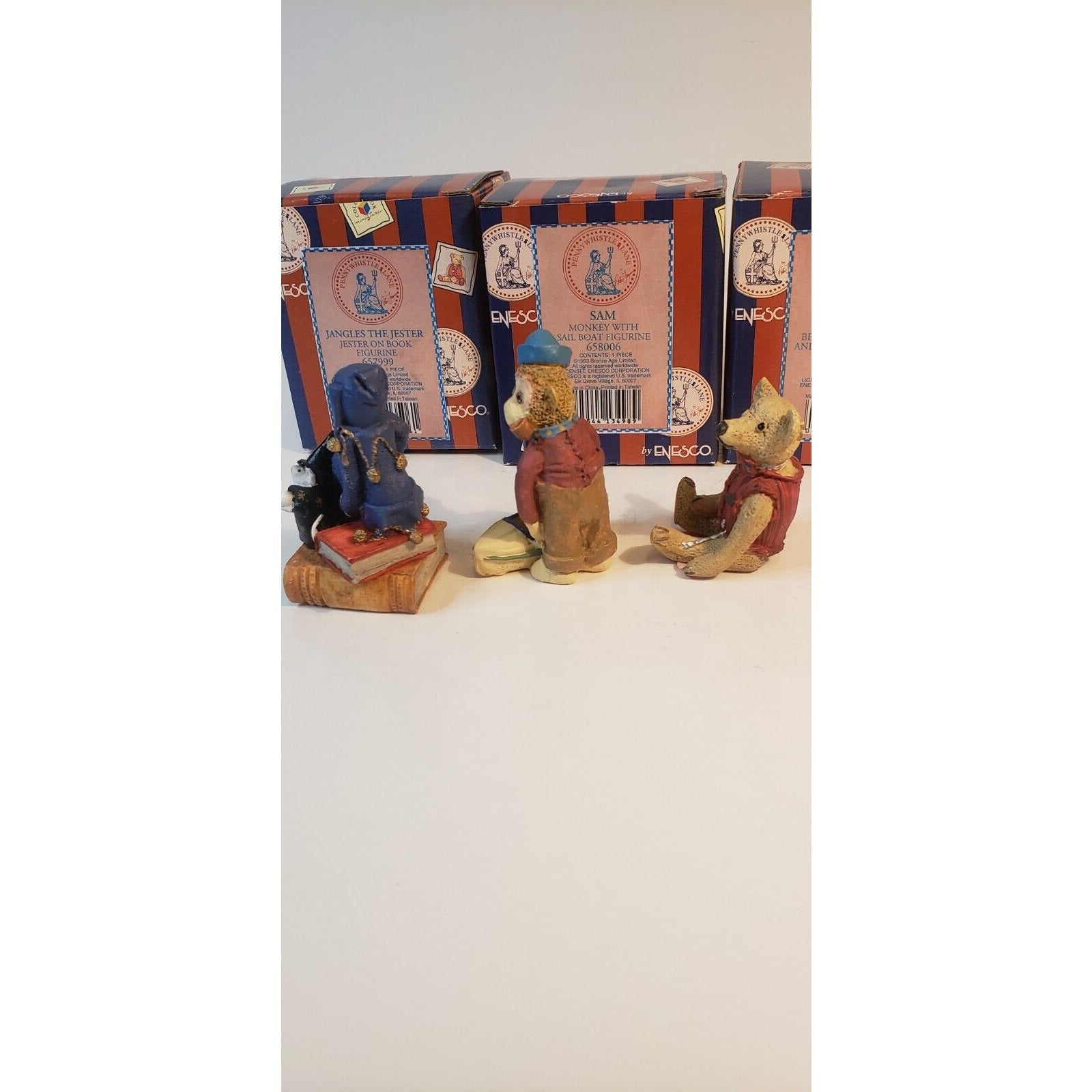 Enesco Pennywhistle Lane Lot of 3 - Stanley Bear, Jangles the Jester, Sam Monkey