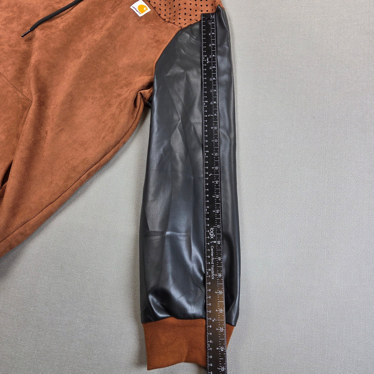Custom Faux Suede Hoodie 2XL Brown Black Contrast Sleeves Pullover