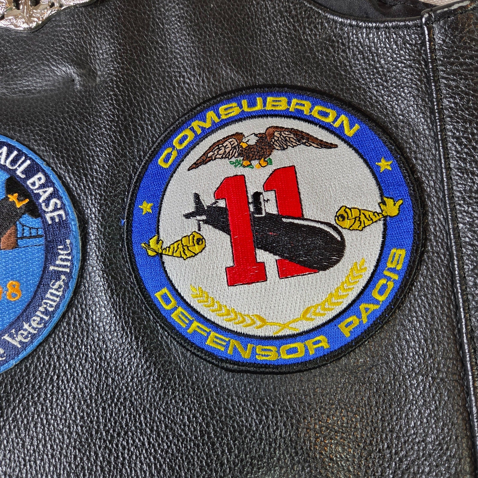 U.S. Navy Submarine Veterans Leather Vest Size 50 Cold War Patch Covered