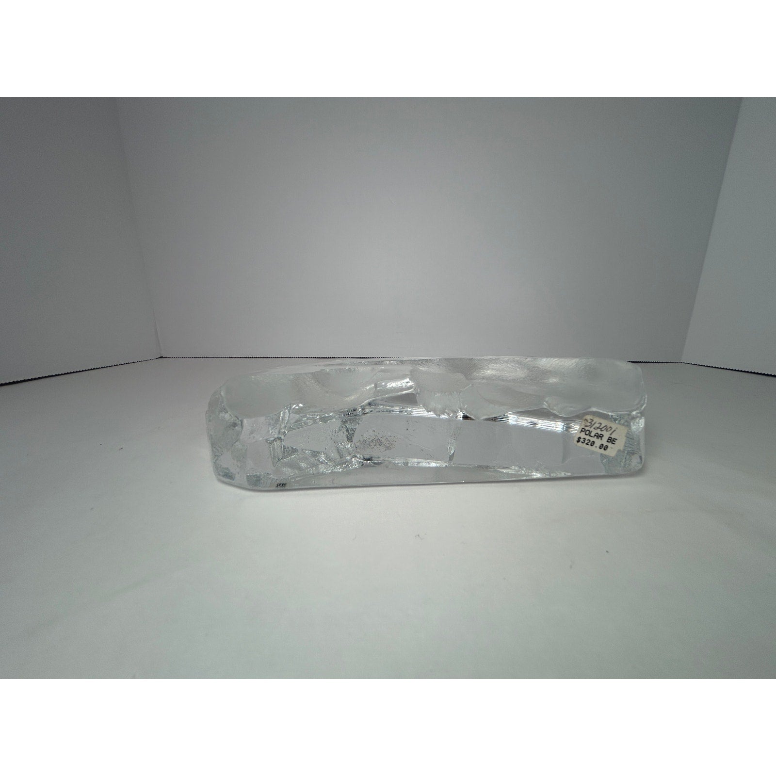 Mats Jonasson Maleras Sweden Crystal Polar Bear and Cub Heavy Glass Sculpture